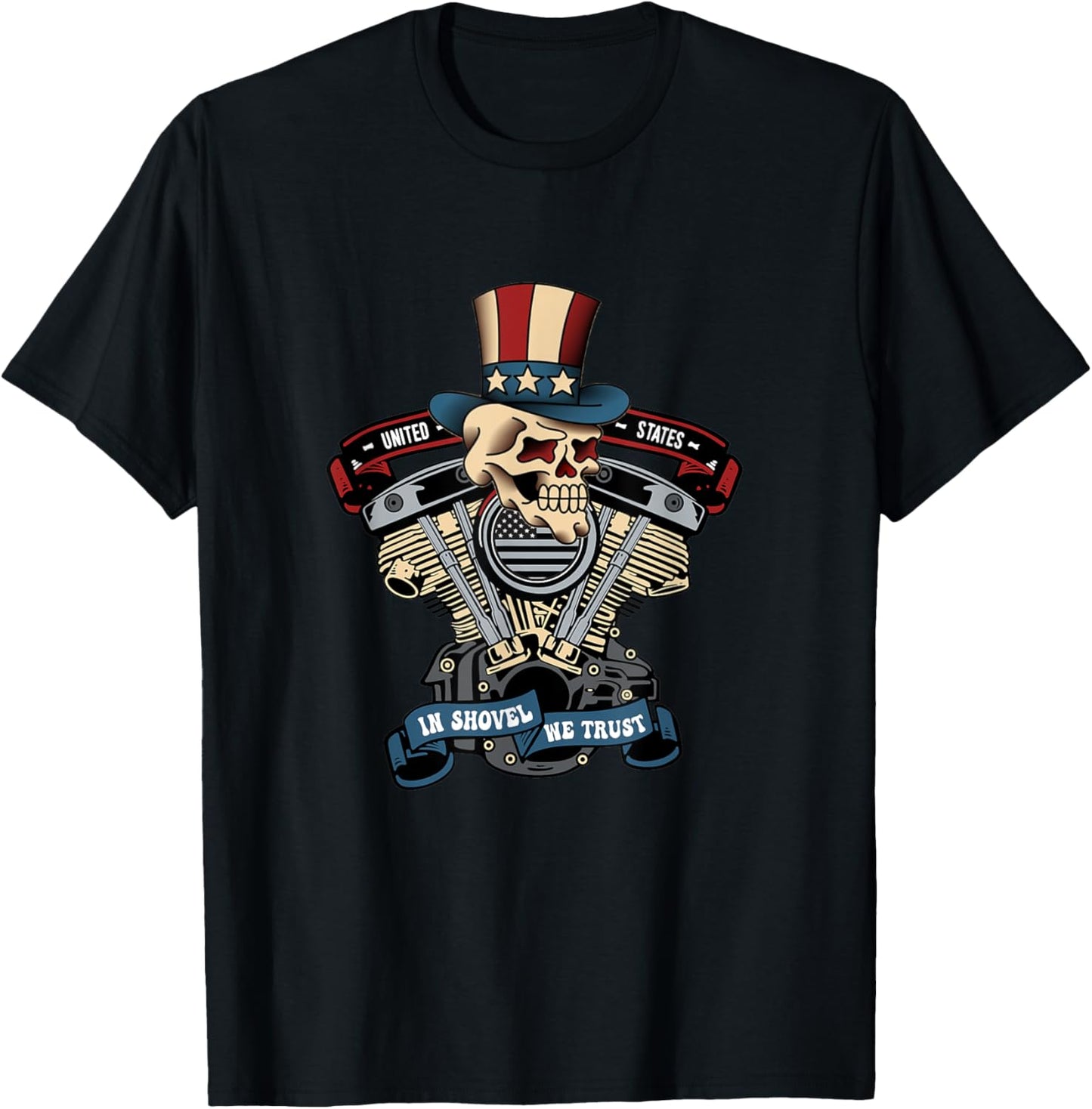 Retro HD Motorcycle VTwin ShovelHead Engine Skull Top Hat T-Shirt - T-Shirt | Black