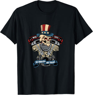Retro HD Motorcycle VTwin ShovelHead Engine Skull Top Hat T-Shirt - T-Shirt | Black