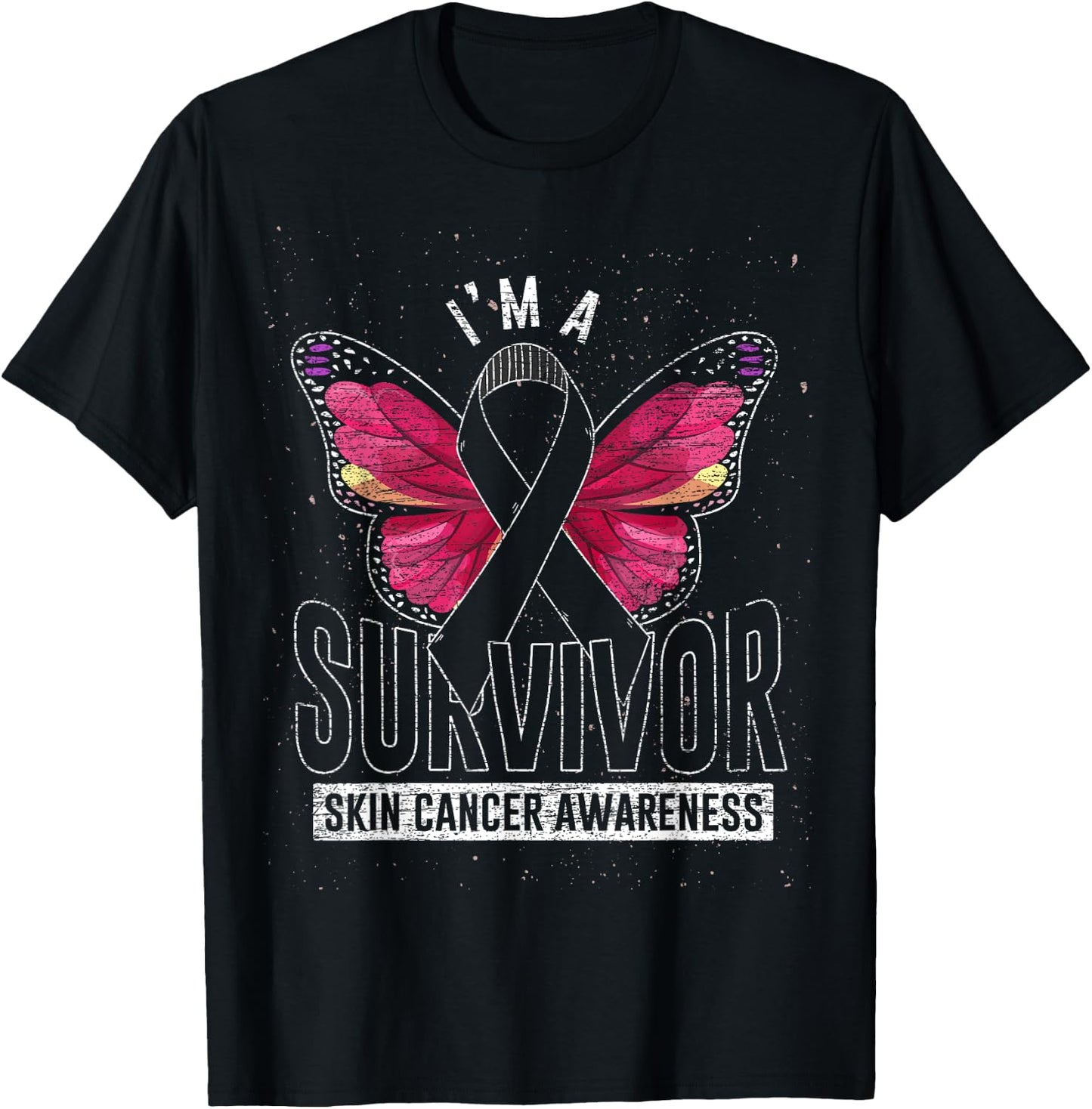 Cancer Survivor Butterfly Melanoma Awareness Skin Cancer T-Shirt - T-Shirt | Black