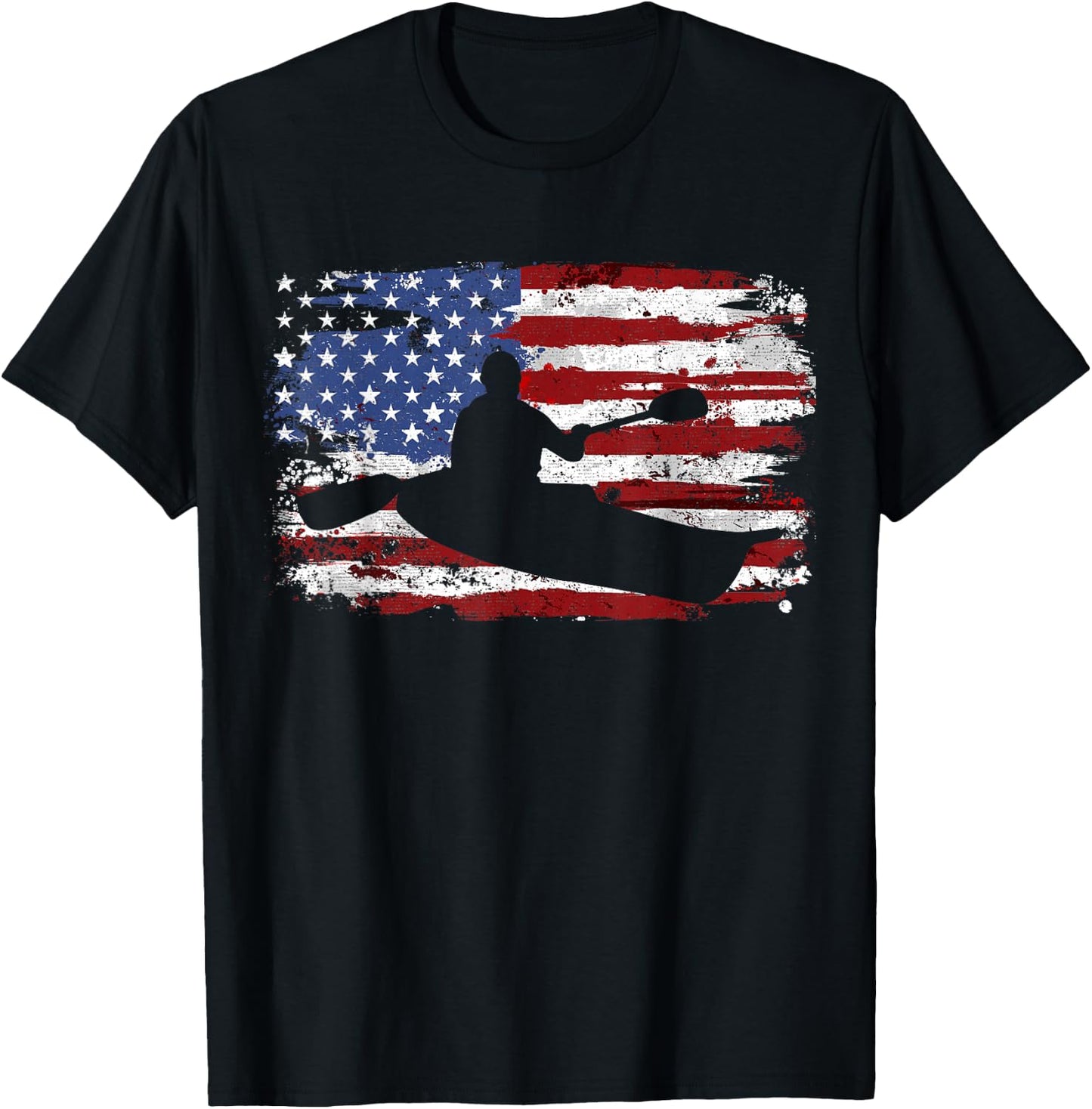 Kayak Vintage American Flag Girls Kids Men T-Shirt - T-Shirt | Black