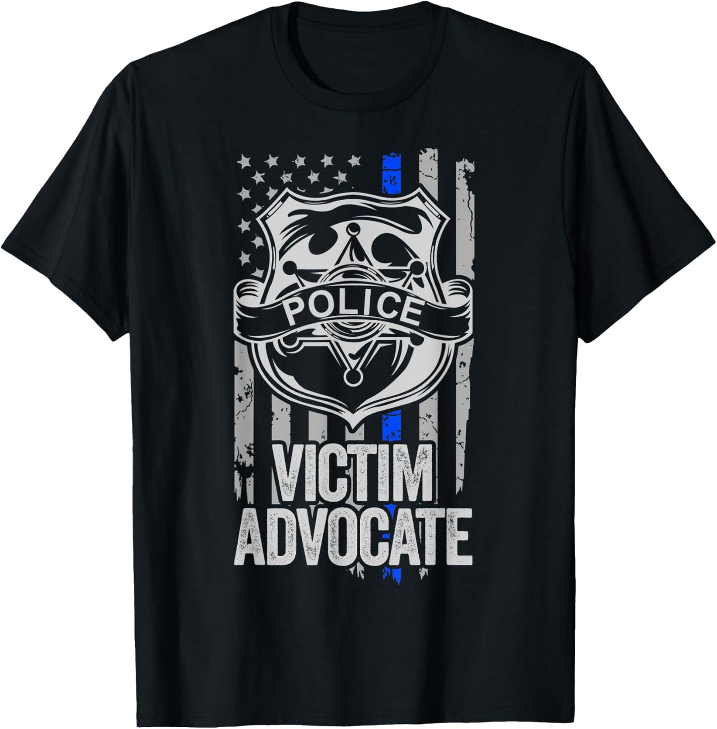 American Flag Blue Thin Line Apparel Victim Advocate Police Men T-Shirt - T-Shirt | Black