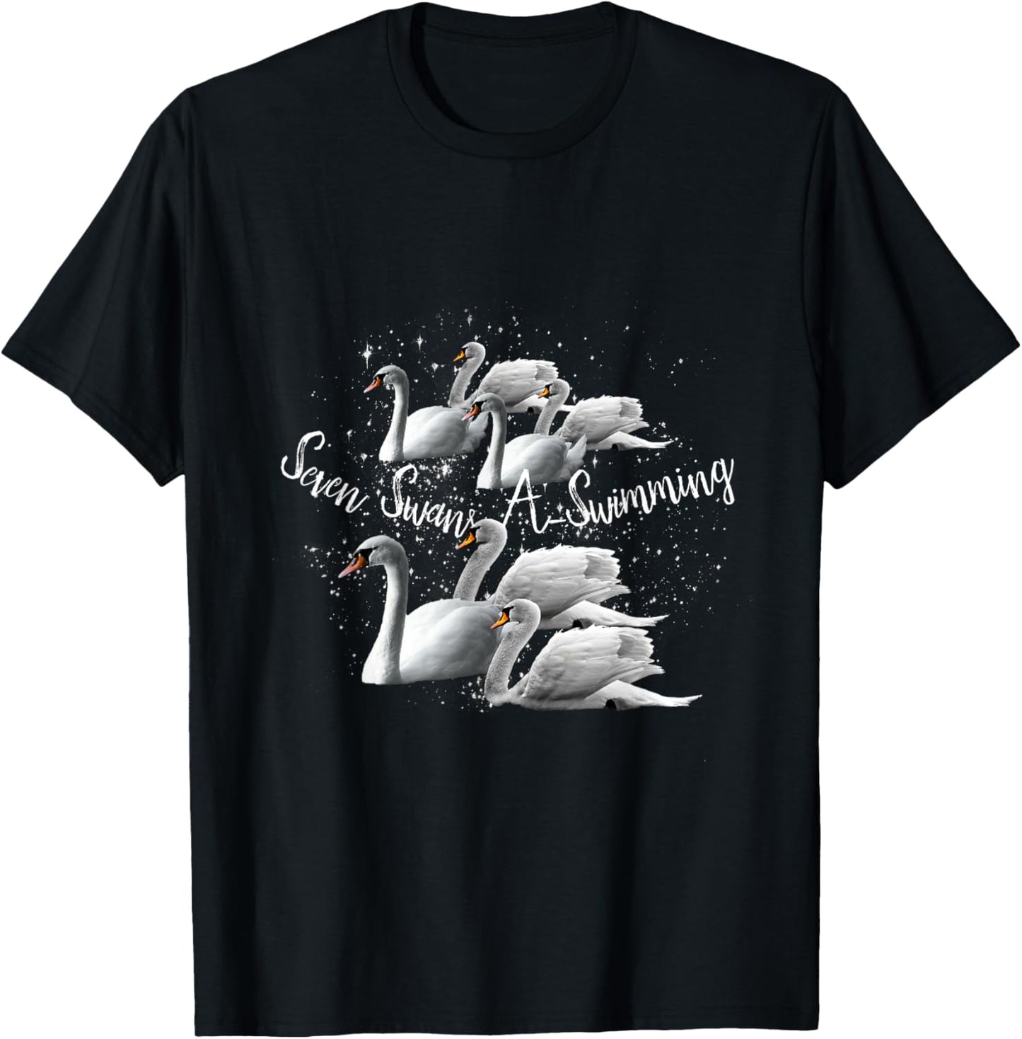 Seven Swans A Swimming, 12 Twelve Days Christmas, 7 Swan T-Shirt - T-Shirt | Black