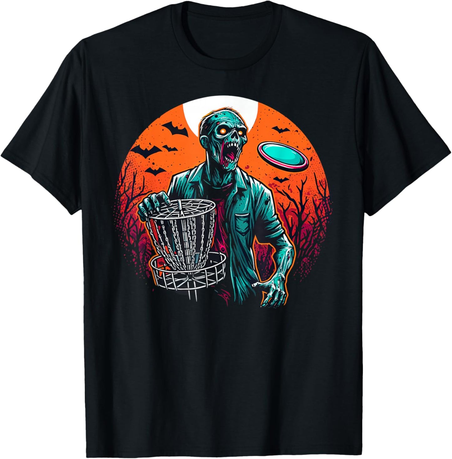 Disc Golf Zombie Halloween Disc Golfer Outfit Basket Disc T-Shirt - T-Shirt | Black
