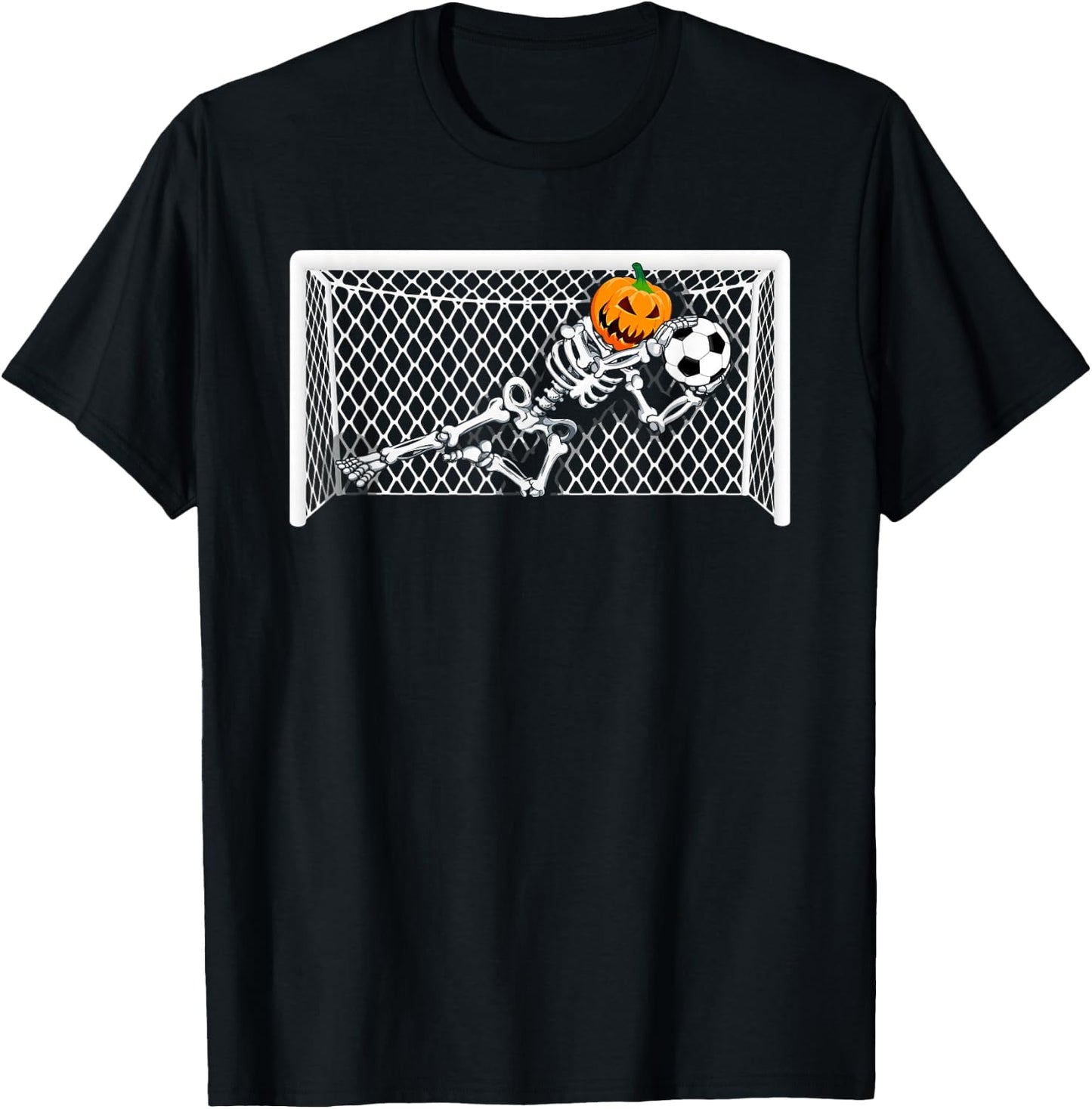 Skeleton Soccer Goal Keeper Halloween Pumpkin Goalie T-Shirt - T-Shirt | Black