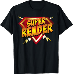 Super Reader Superhero Book Lover's Comic Style T-Shirt - T-Shirt | Black