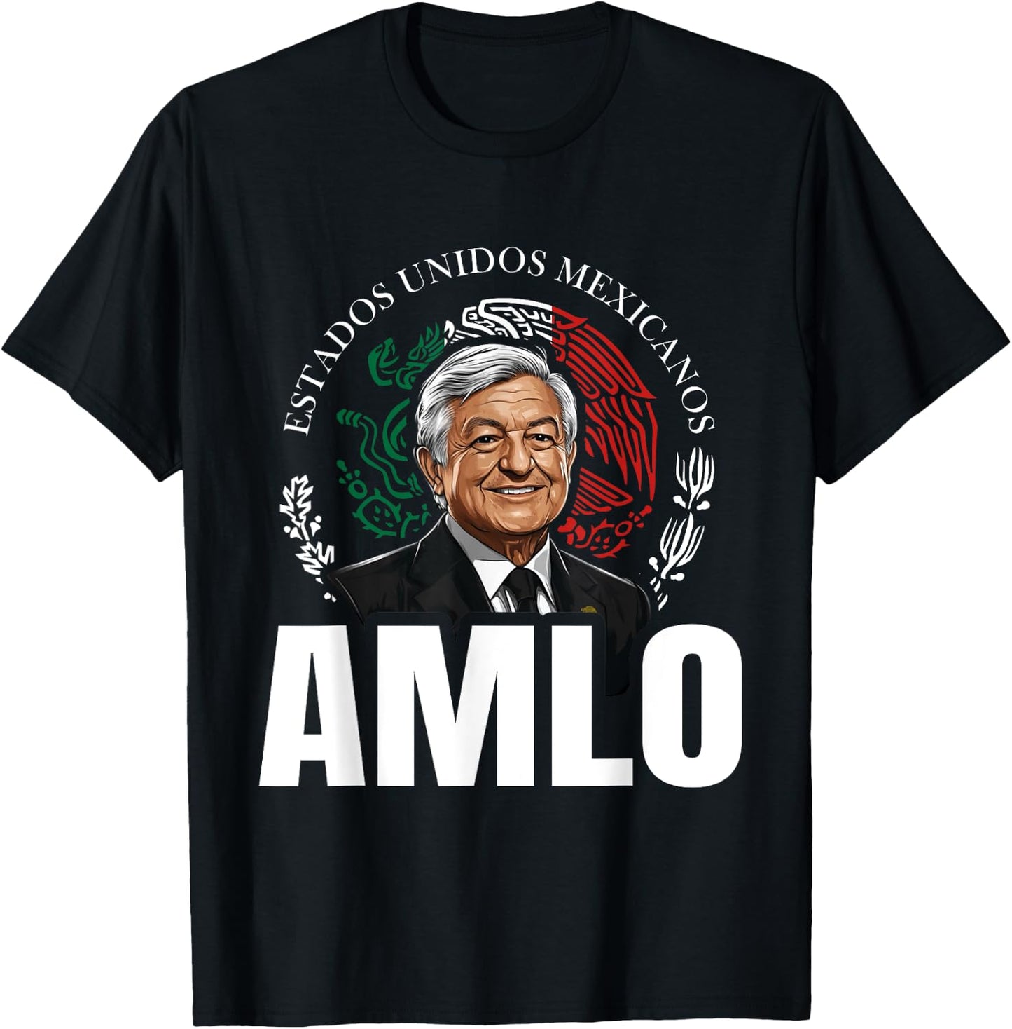 AMLO Aguila Mexicana Tricolor Lopez Obrador Mexican Eagle T-Shirt - T-Shirt | Black