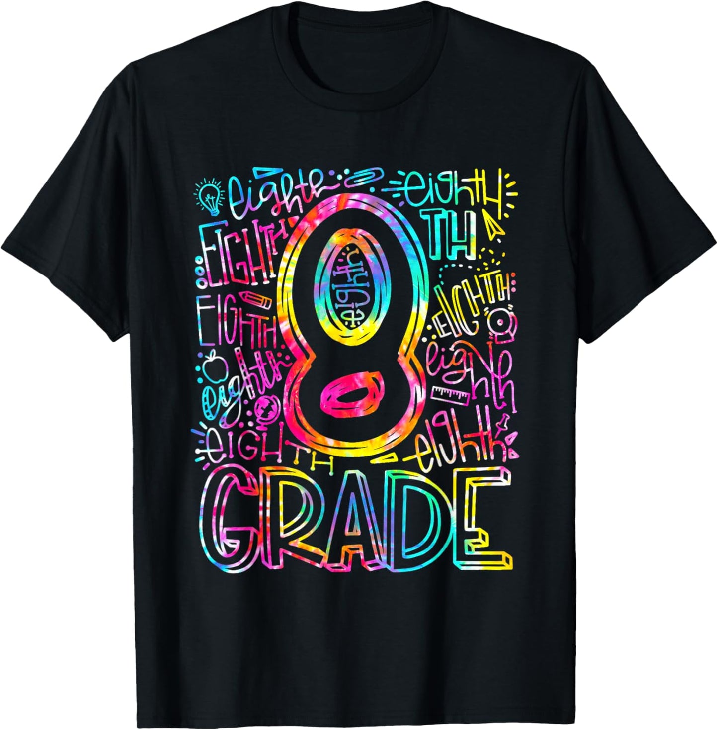 Tie Dye 8th Grade Typography Team Eighth Grade Teacher Gift T-Shirt - T-Shirt | Black