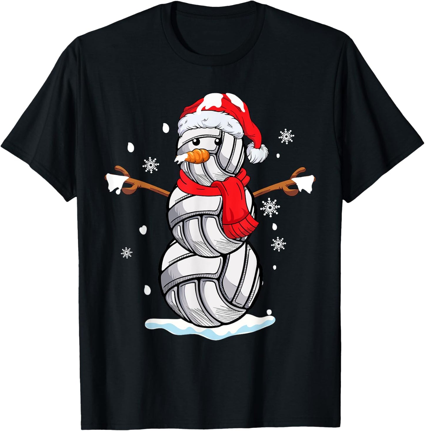 Volleyball Snowman Funny Christmas Volleyball lovers gift T-Shirt - T-Shirt | Black