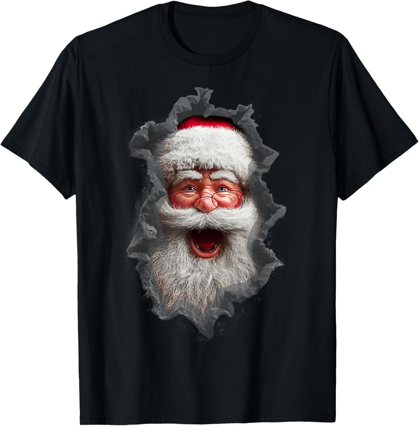 Men's Christmas Ripped Santa Claus Print T-Shirt - T-Shirt | Black