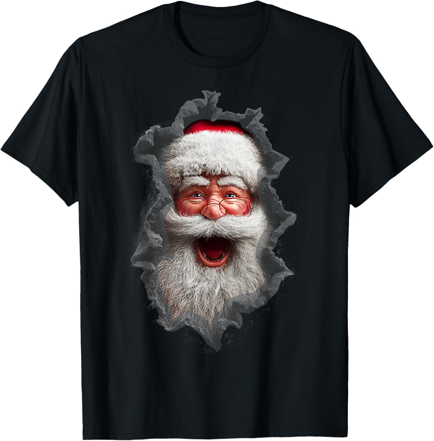 Men's Christmas Ripped Santa Claus Print T-Shirt - T-Shirt | Black