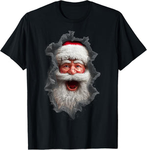 Men's Christmas Ripped Santa Claus Print T-Shirt - T-Shirt | Black