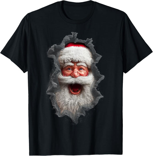 Men's Christmas Ripped Santa Claus Print T-Shirt - T-Shirt | Black