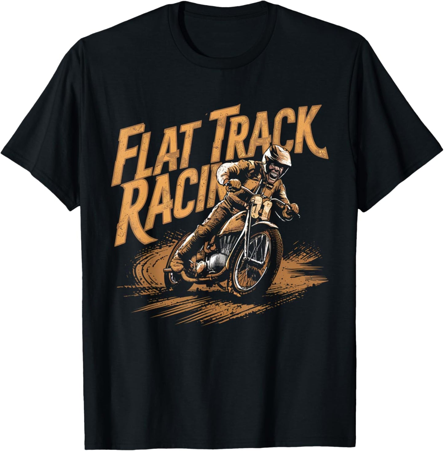 Flat Track Motorcycle Racing American Flag Speedway Dirt T-Shirt - T-Shirt | Black