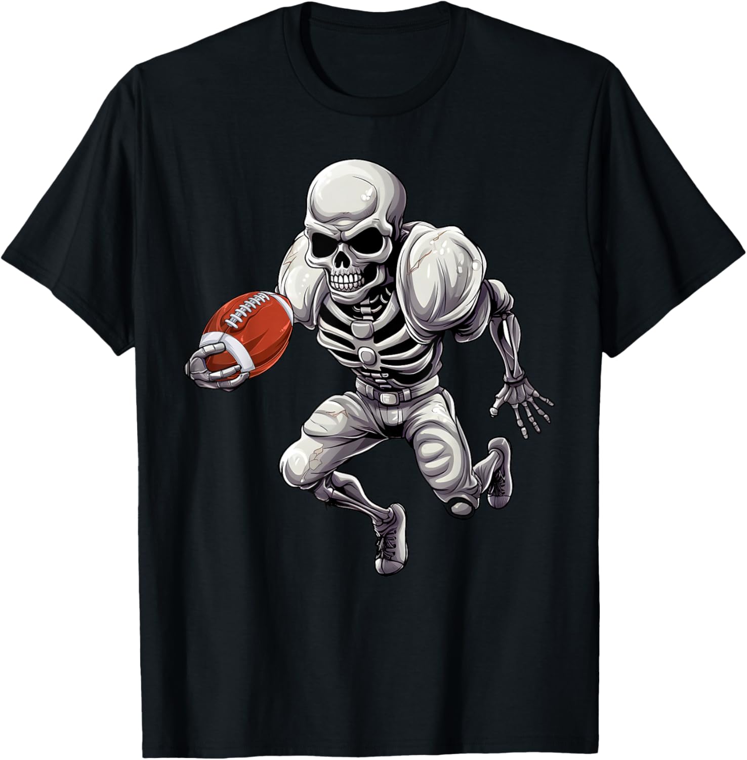 Football Skeleton Playing Football Halloween Skull Lover T-Shirt - T-Shirt | Black