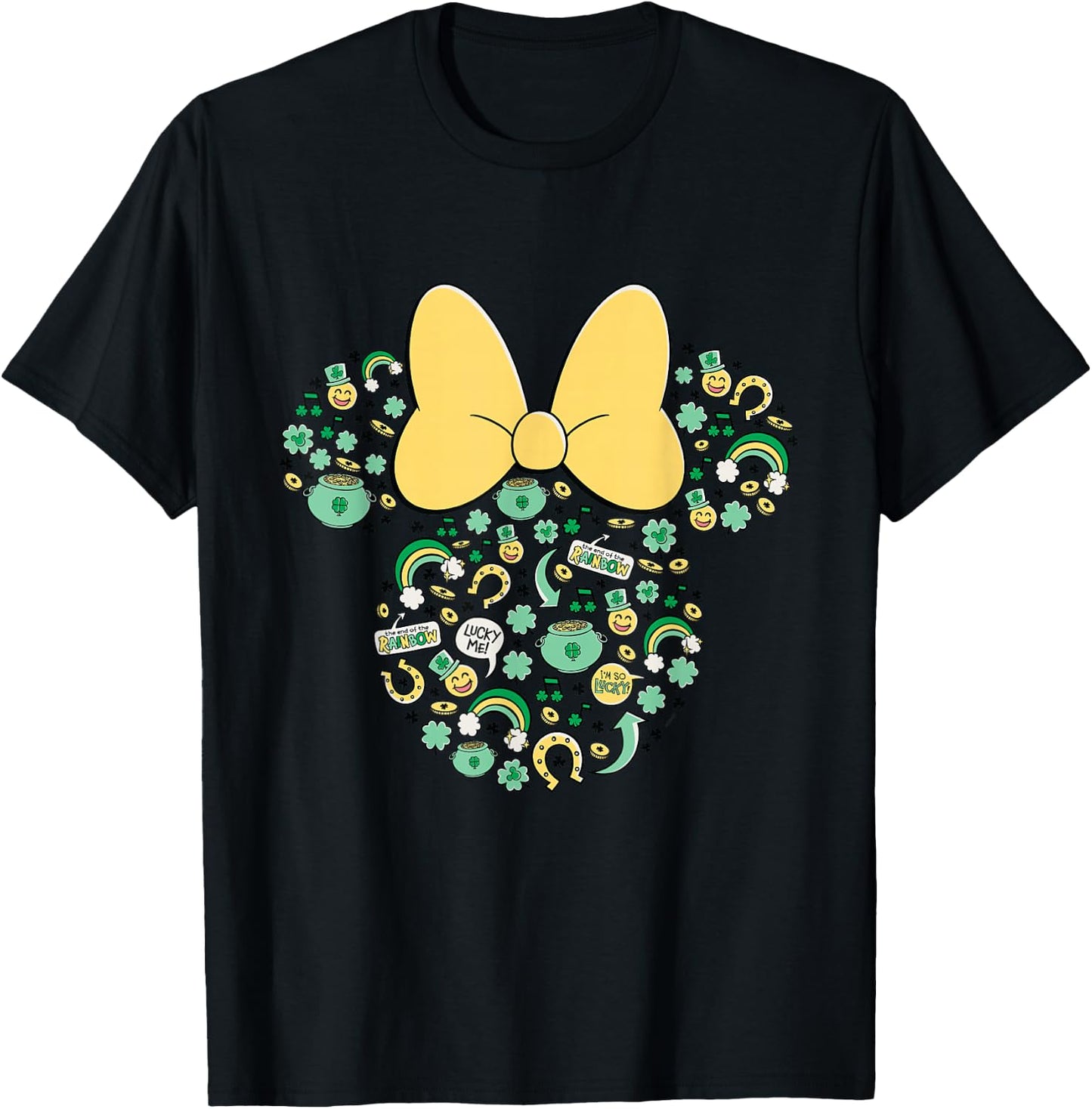 New Disney Minnie St. Patrick's Day Lucky Icons Face Shape T-Shirt - T-Shirt | Black