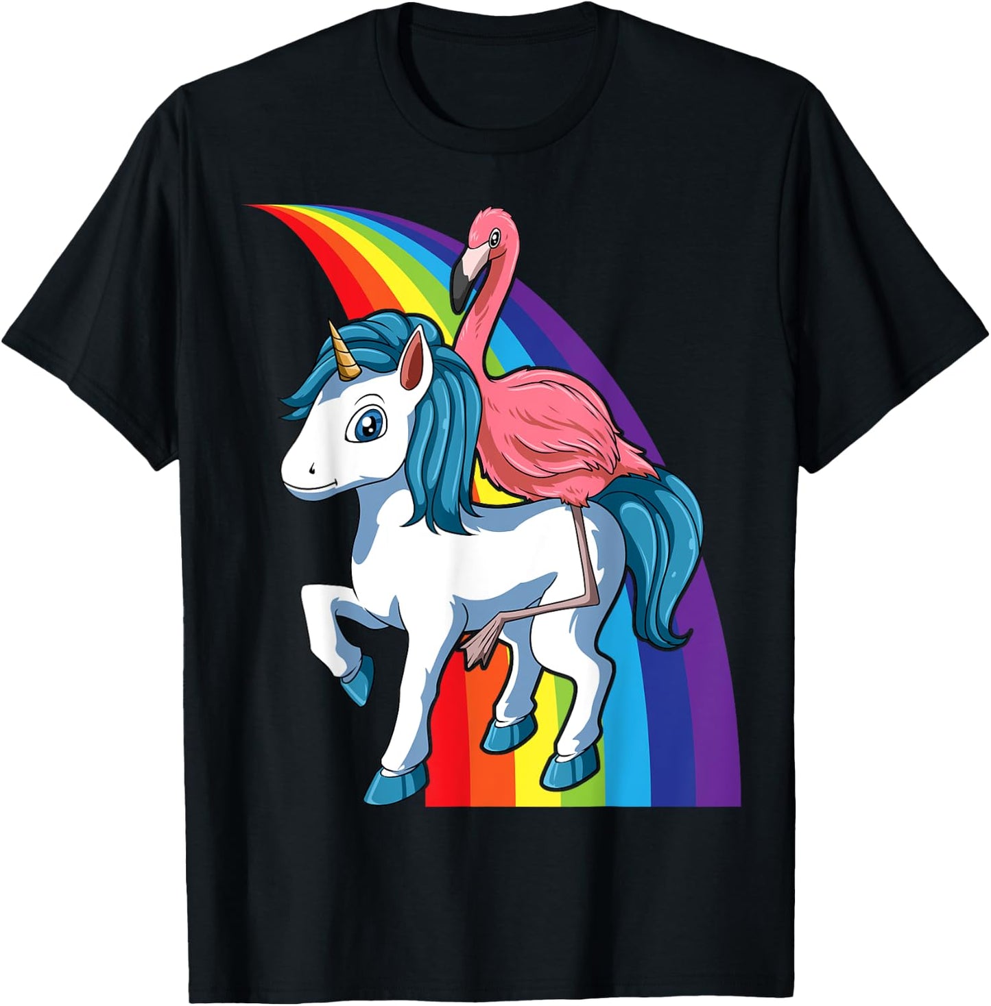 Flamingo Riding Unicorn Rainbow Flamingo Lovers Unicorn T-Shirt - T-Shirt | Black