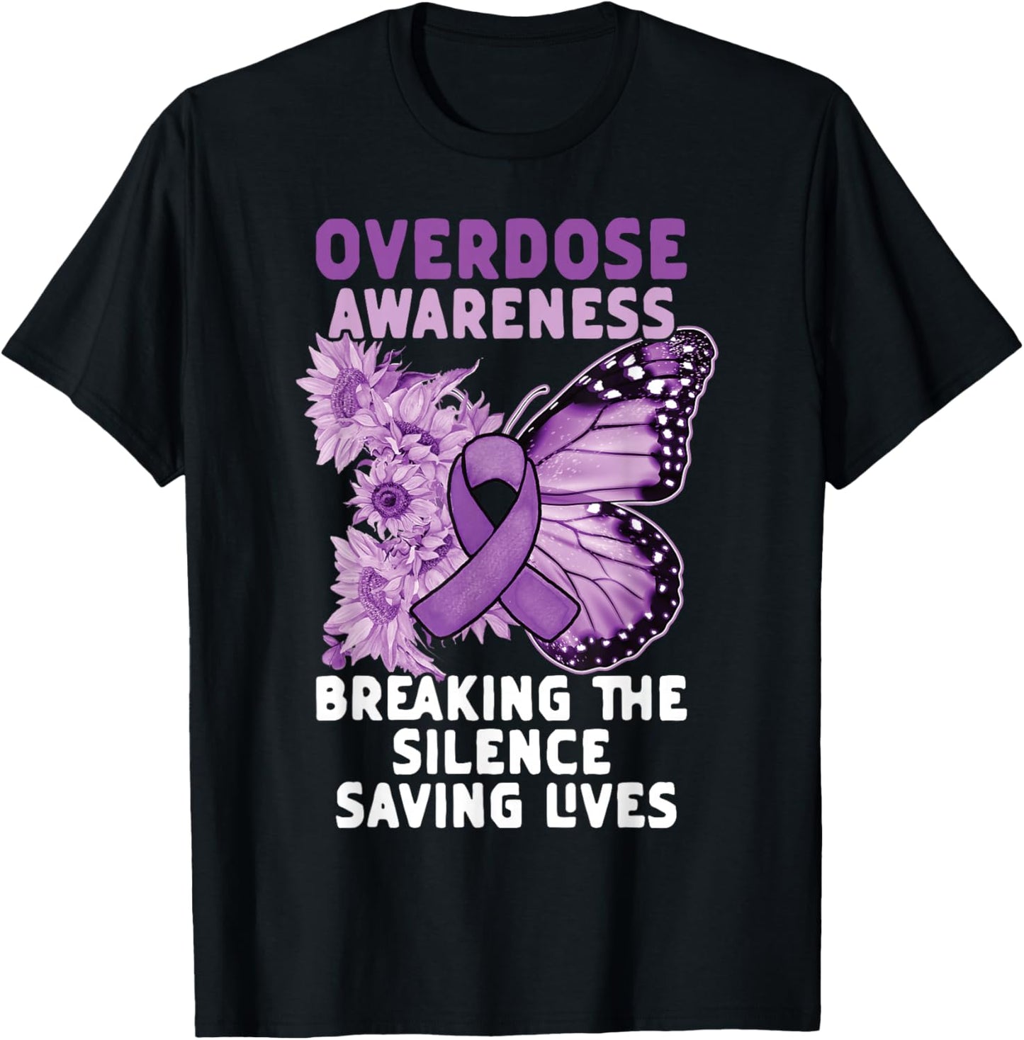 Overdose Awareness Purple Ribbon Drug Addiction T-Shirt - T-Shirt | Black