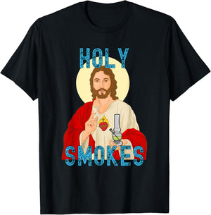 Holy Smokes Funny Jesus Apparel Weed 420 Merch T-Shirt - T-Shirt | Black
