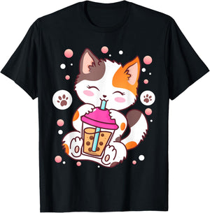 Katze Boba Bubble Tea Anime Kawaii Neko T-Shirt - T-Shirt | Black