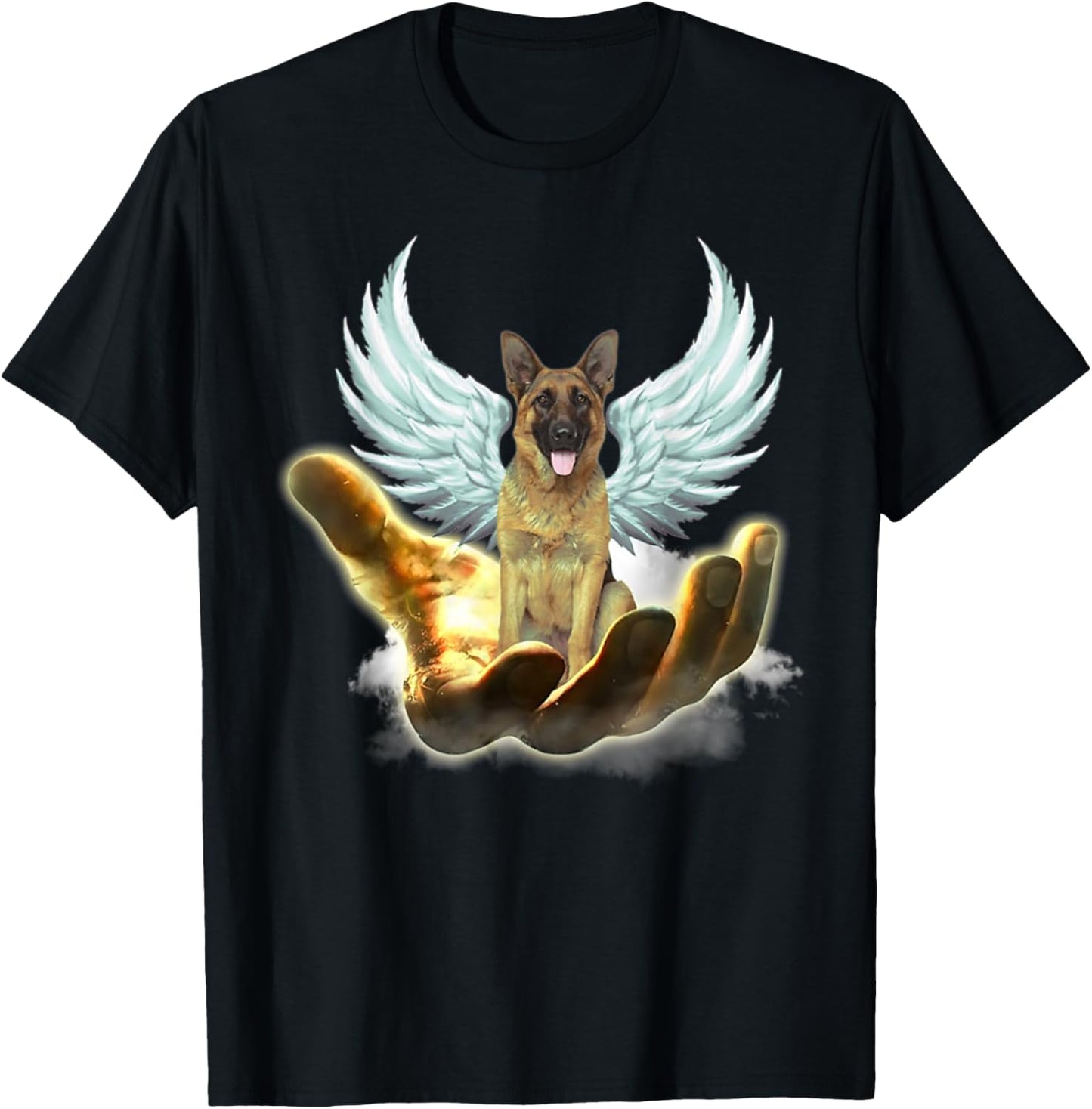 Angel German Shepherd Golden Hand Heaven Wings God T-Shirt - T-Shirt | Black
