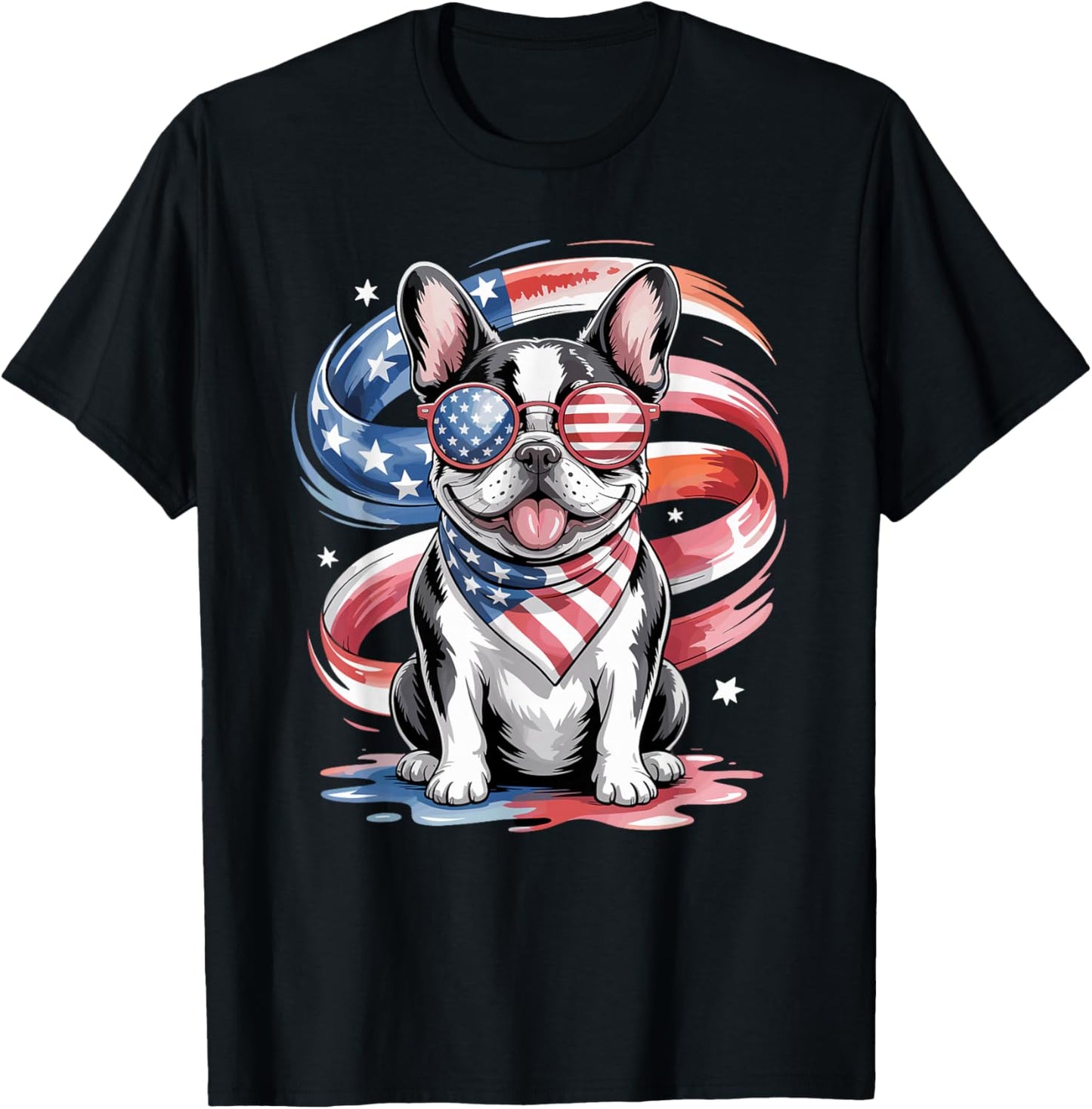 US Flag Watercolor French Bulldog 4th July T-Shirt - T-Shirt | Black
