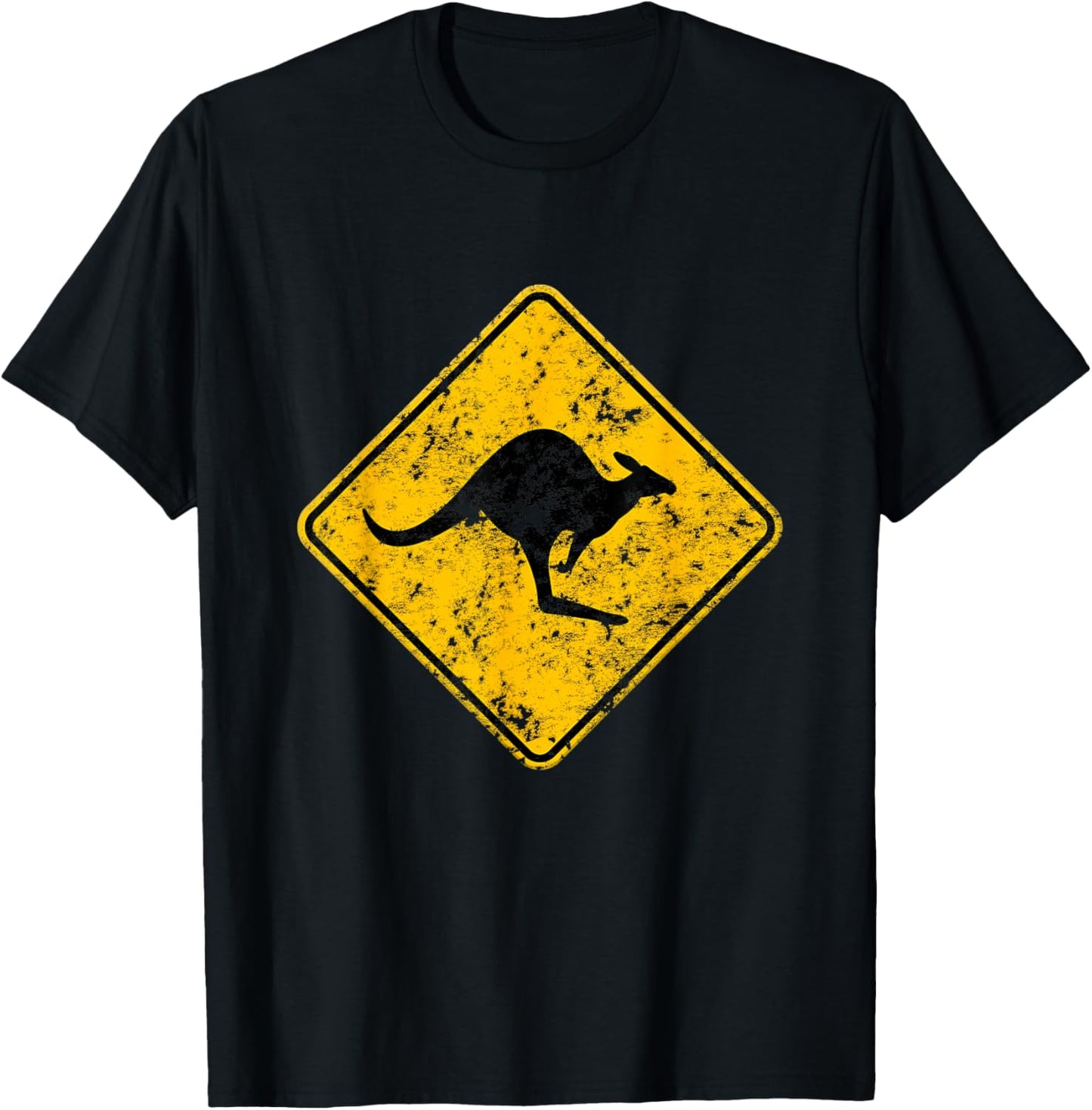 Vintage Kangaroo Road Sign Australia Aussie Roo Adult Kids T-Shirt - T-Shirt | Black