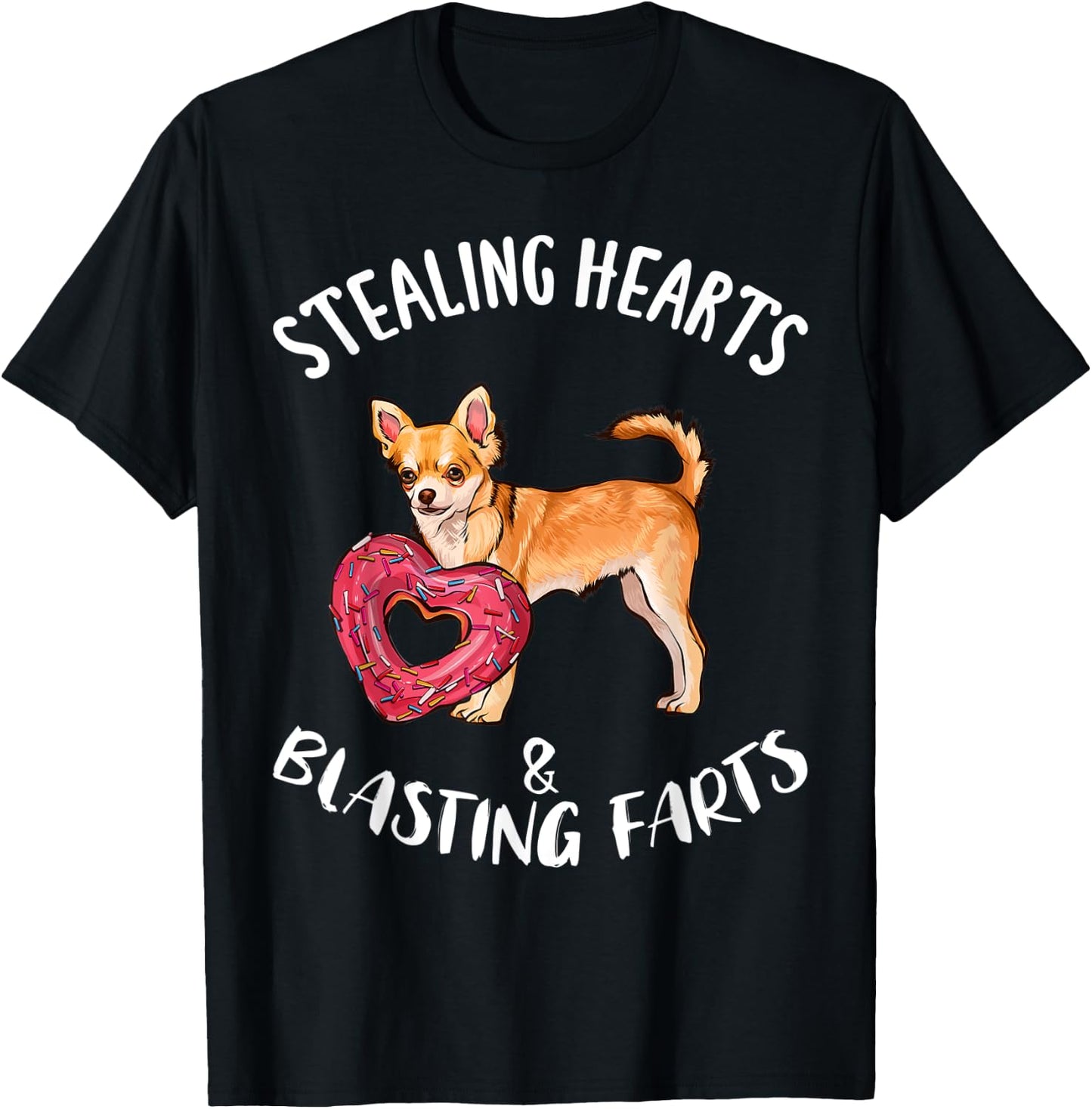 Stealing Heart Blasting Farts Brown Chihuahua Valentines Day T-Shirt - T-Shirt | Black