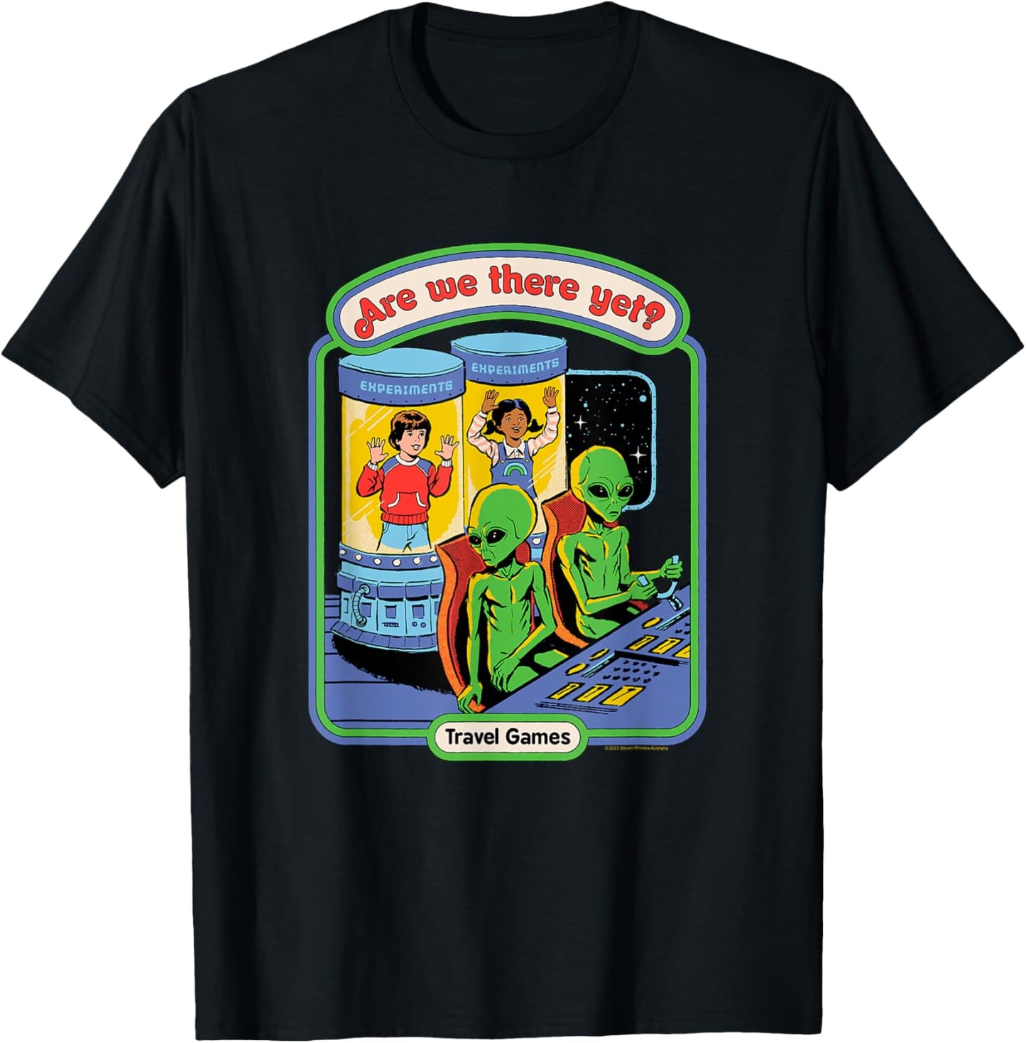 Steven Rhodes are We There Yet? Alien Games Retro Dark Humor T-Shirt - T-Shirt | Black
