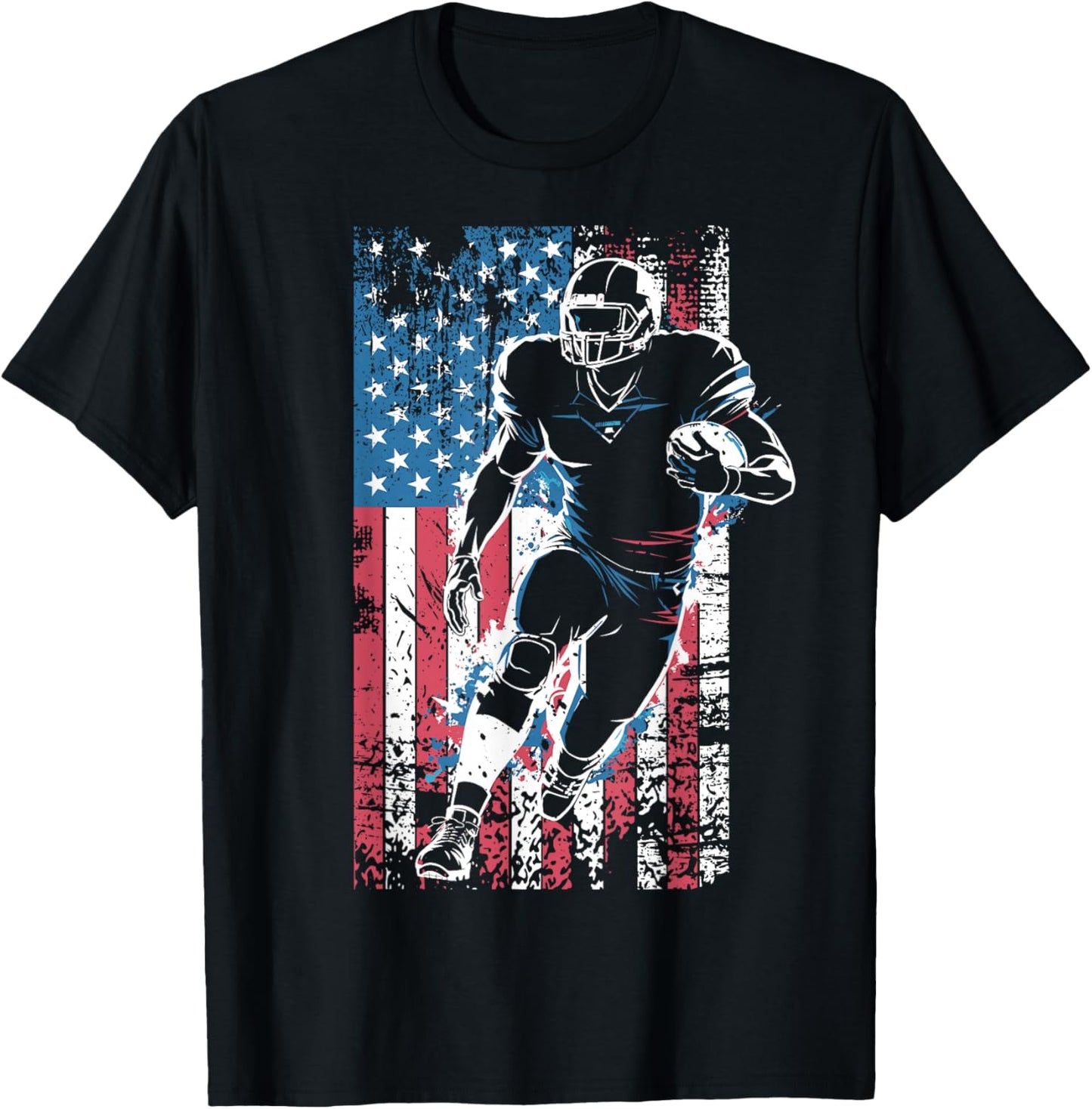 American Flag Football Player Patriotic Sports Design T-Shirt - T-Shirt | Black