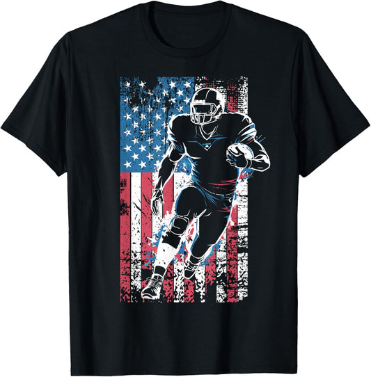 American Flag Football Player Patriotic Sports Design T-Shirt - T-Shirt | Black