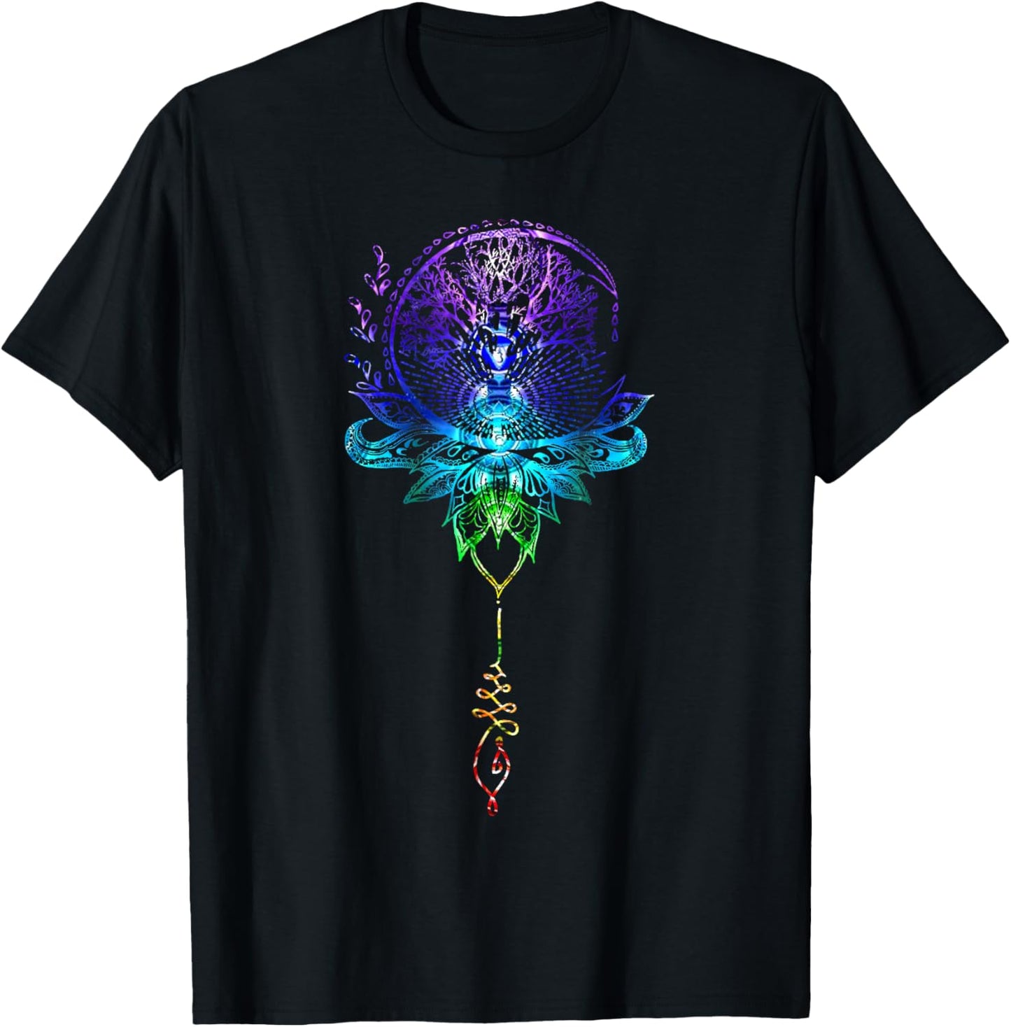 Mandala Lotus Unalome Tree of Life Chakra T-Shirt - T-Shirt | Black