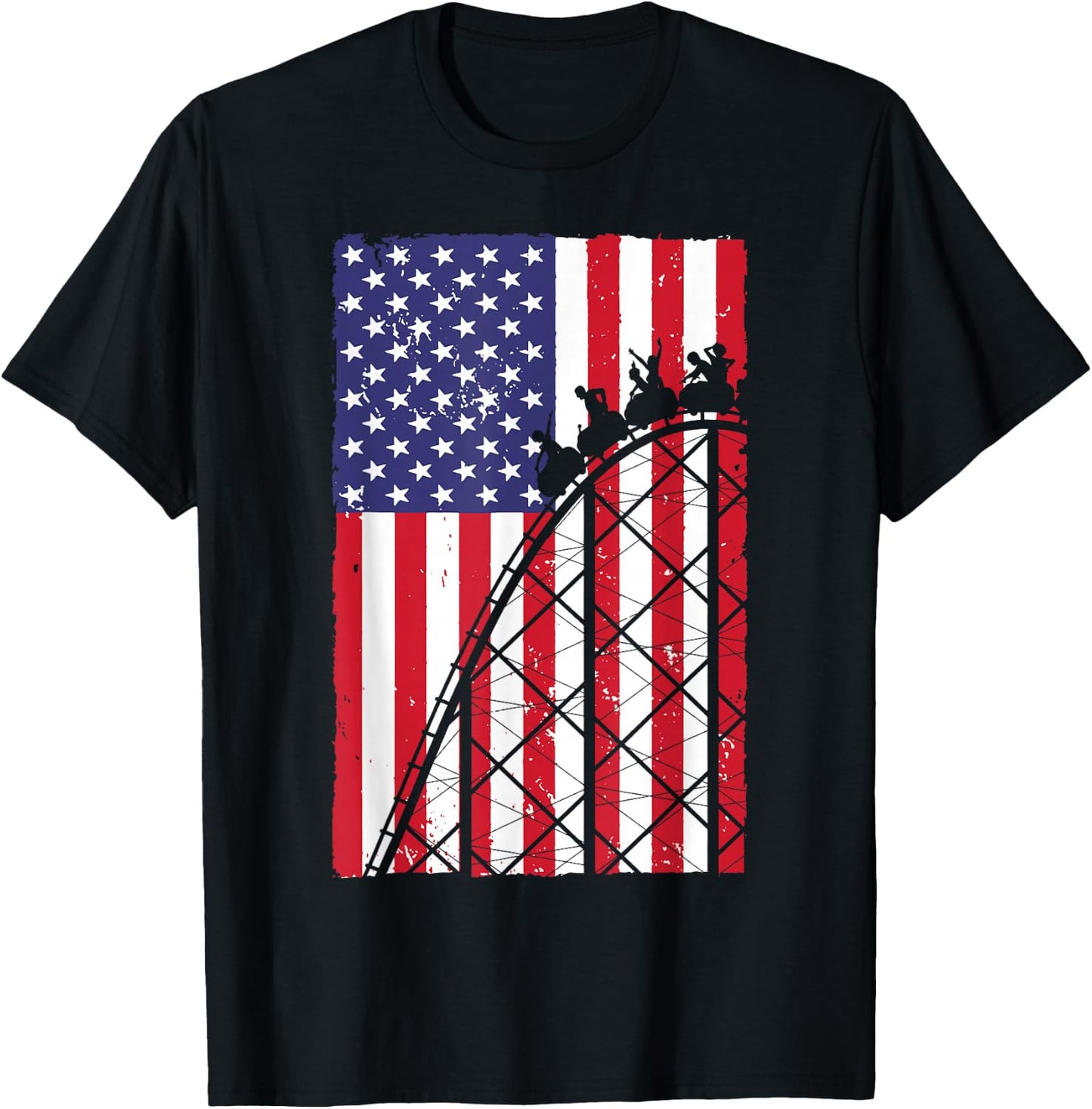 Funny Roller Coaster Art Women Rollercoaster US Flag T-Shirt - T-Shirt | Black