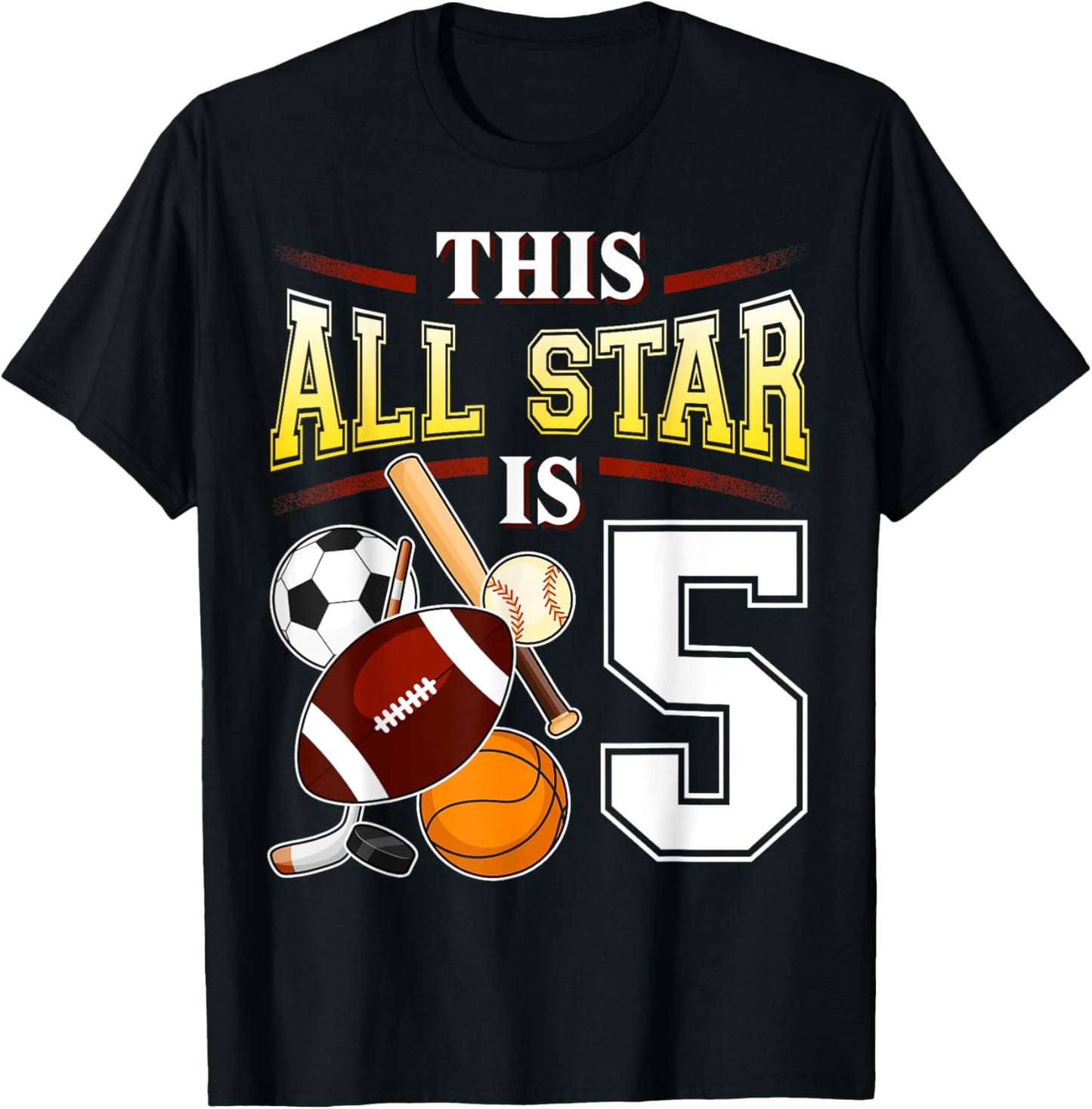 This All Star is 5 Years Old Gift Kids 5th Birthday T-Shirt - T-Shirt | Black