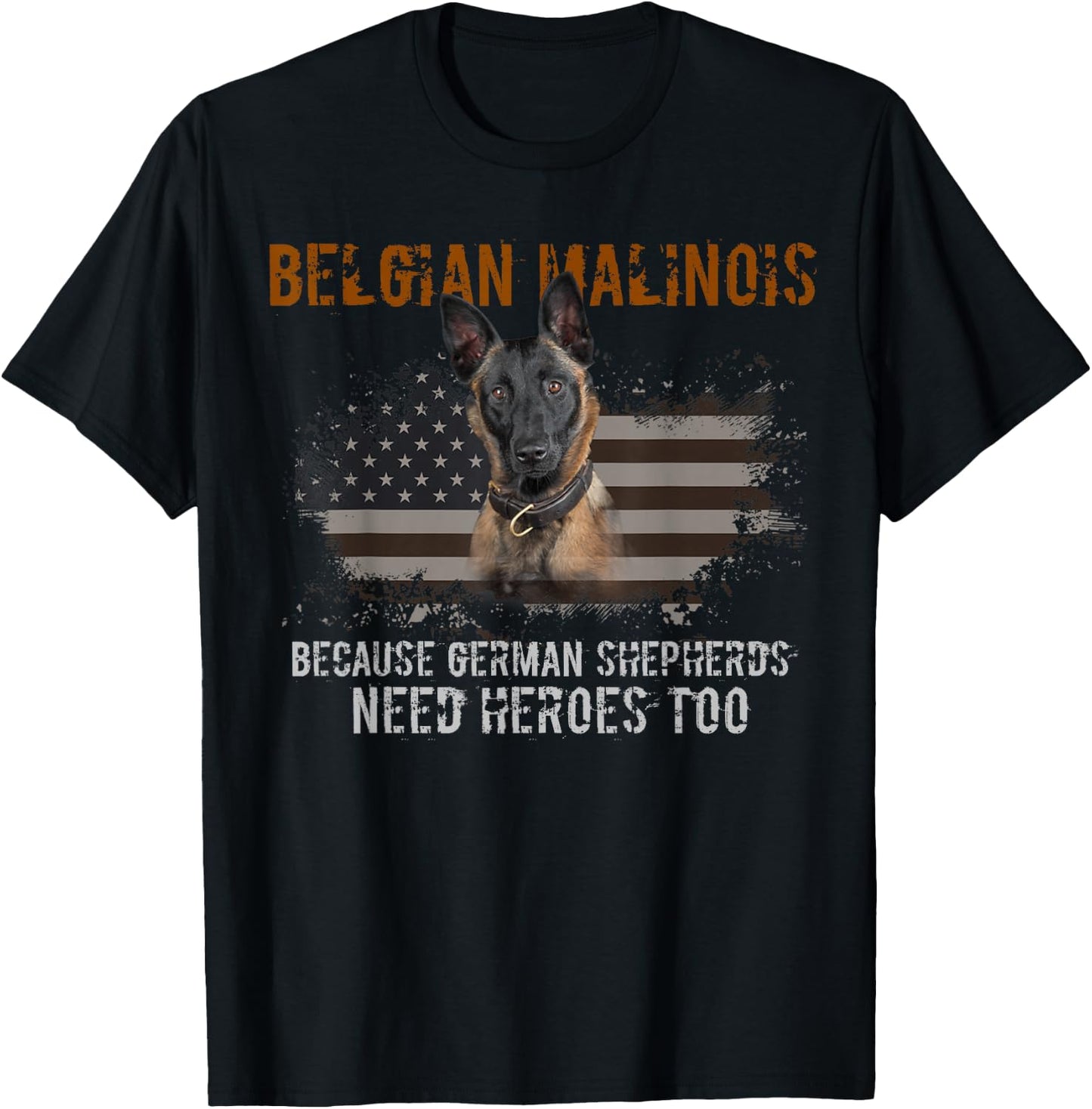 Belgian Malinois American Flag Funny Dog Gift T-Shirt - T-Shirt | Black