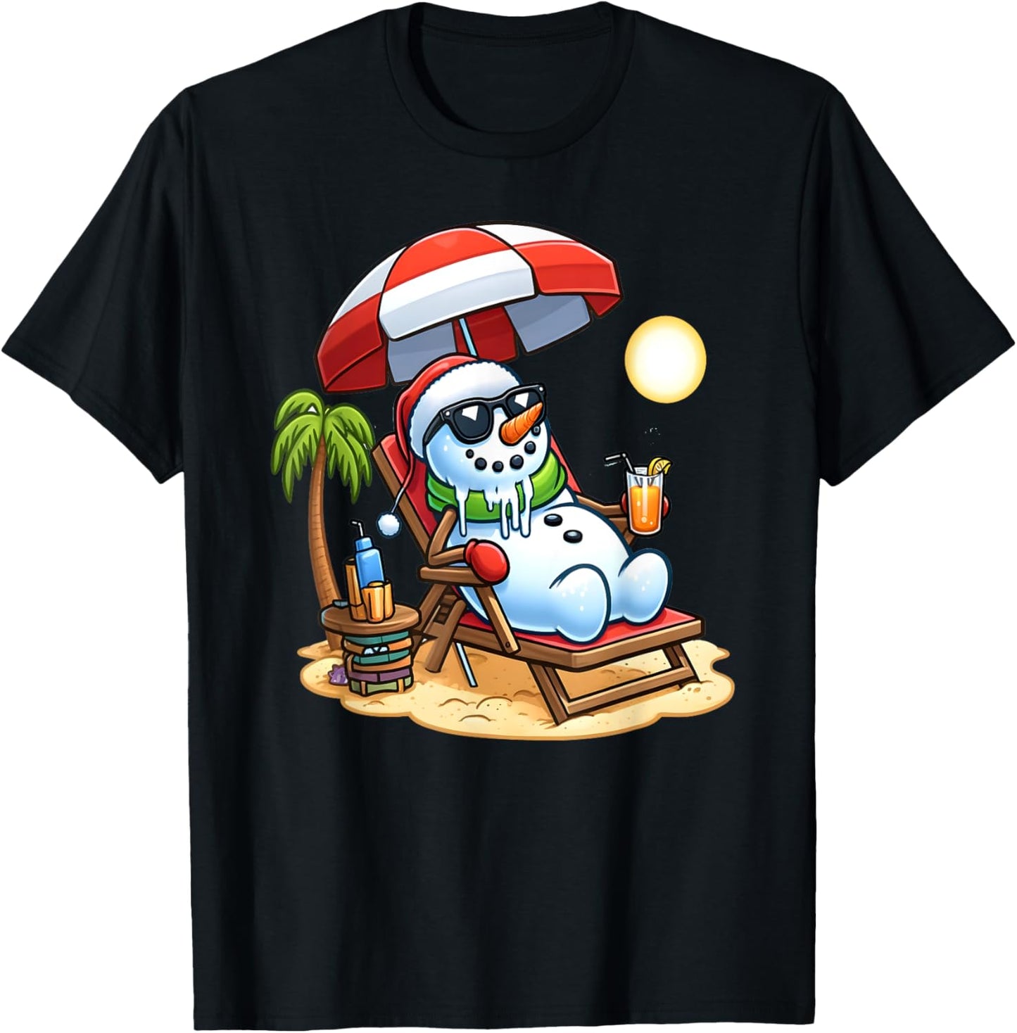 Christmas in July Funny Snowman Summer Fun Beach Holiday T-Shirt - T-Shirt | Black