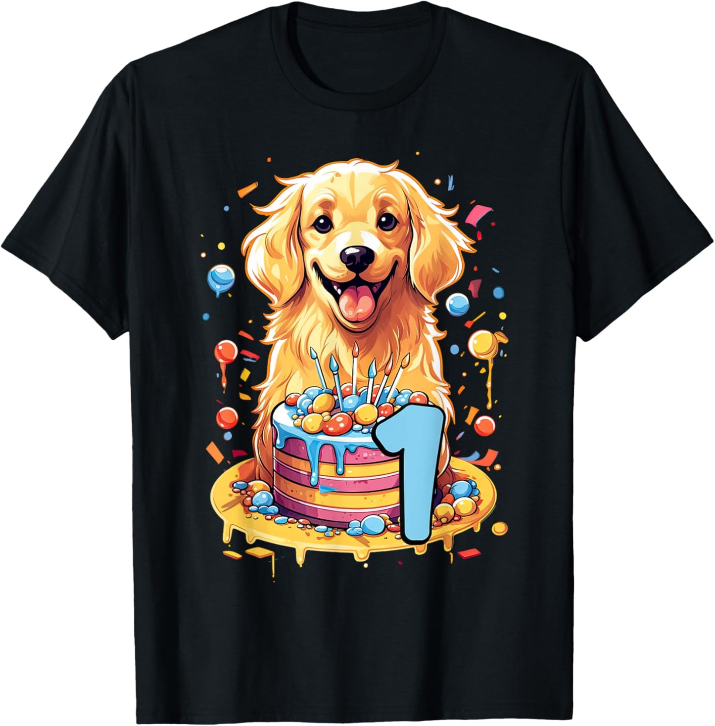 Golden Retriever Dog 1st Birthday Themed Party 1 T-Shirt - T-Shirt | Black