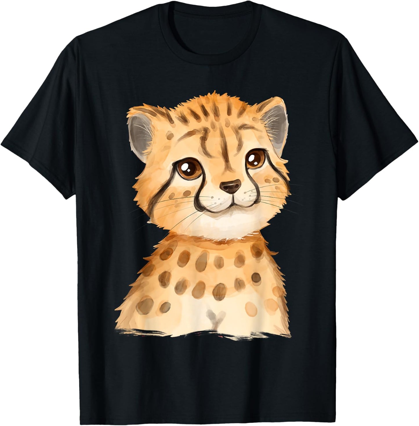Baby Cheetah Cub Watercolor T-Shirt - T-Shirt | Black