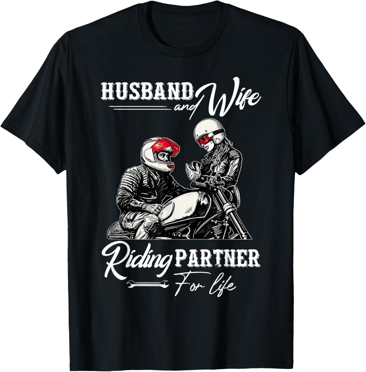 Motorcycle Husband and Wife Riding Partner Riding Couple T-Shirt - T-Shirt | Black