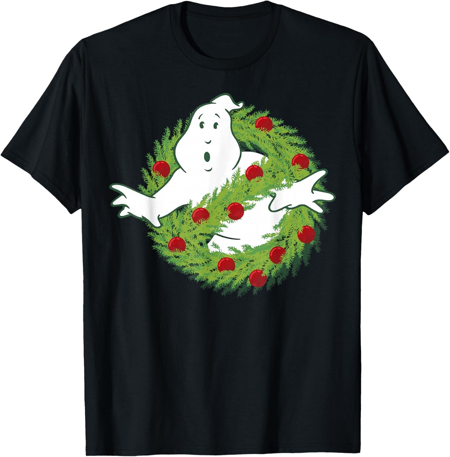Ghostbusters Classic Logo Christmas Wreath Graphic T-Shirt - T-Shirt | Black