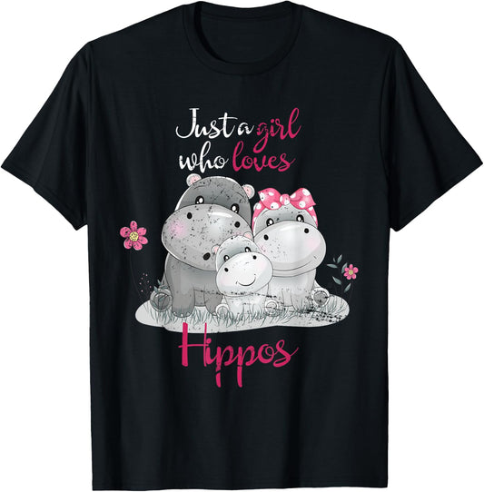 Just A Girl Who Loves Hippo T-Shirt - T-Shirt | Black