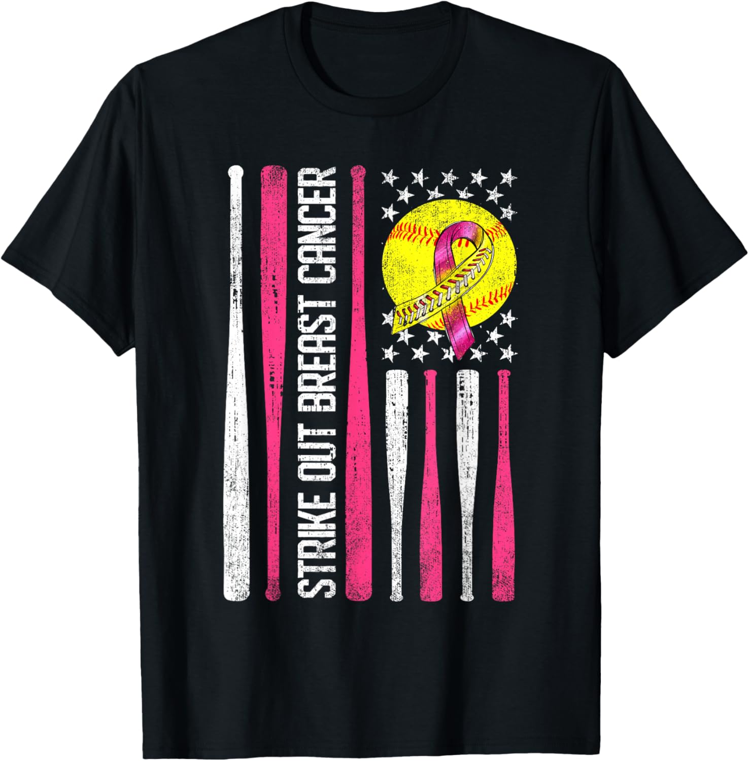 Strike Out Breast Cancer Softball Fight Awareness Men T-Shirt - T-Shirt | Black