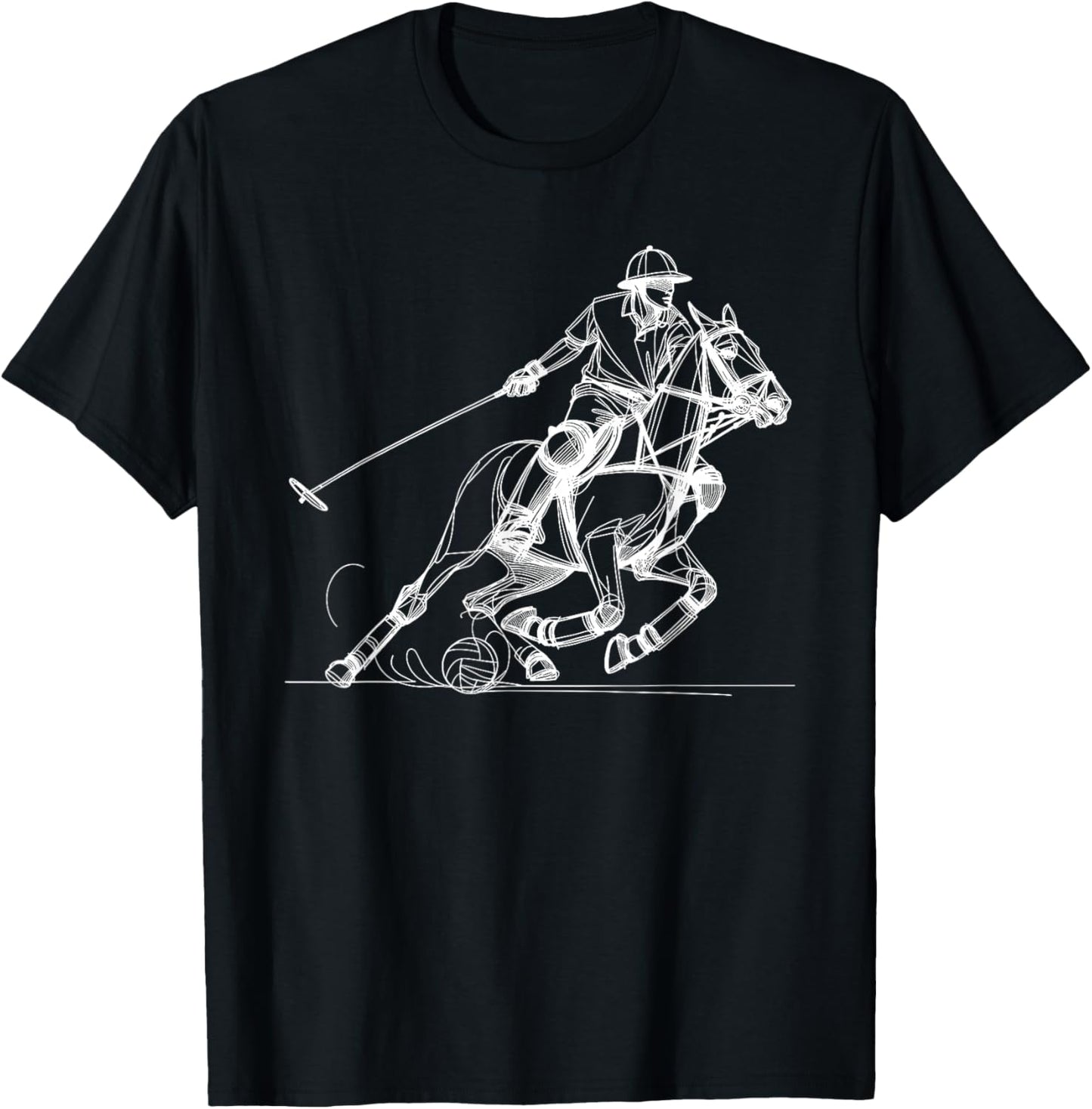 Line Art Polo Horseback Riding Horses Equestrian Horse Lover T-Shirt - T-Shirt | Black