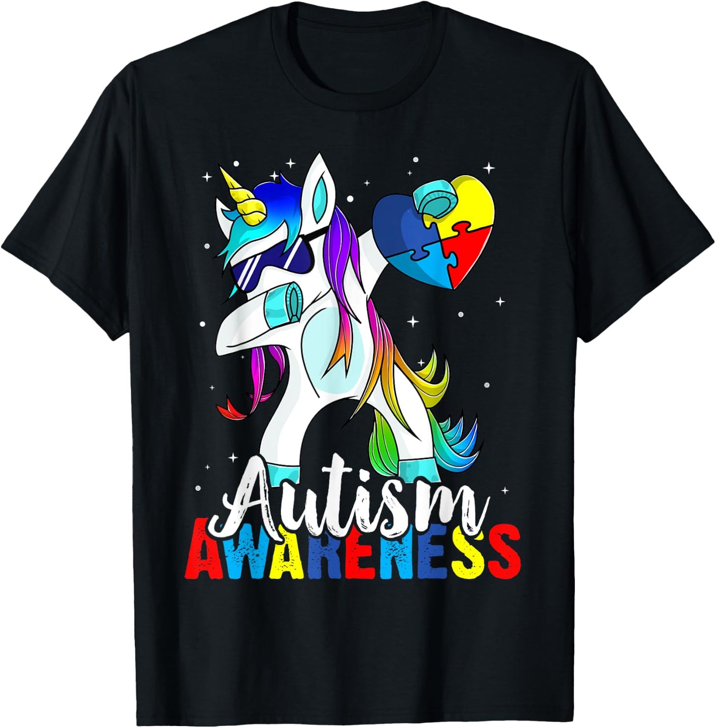 Dabbing Unicorn Autism Awareness Kids Girls Boys Be Kind T-Shirt - T-Shirt | Black