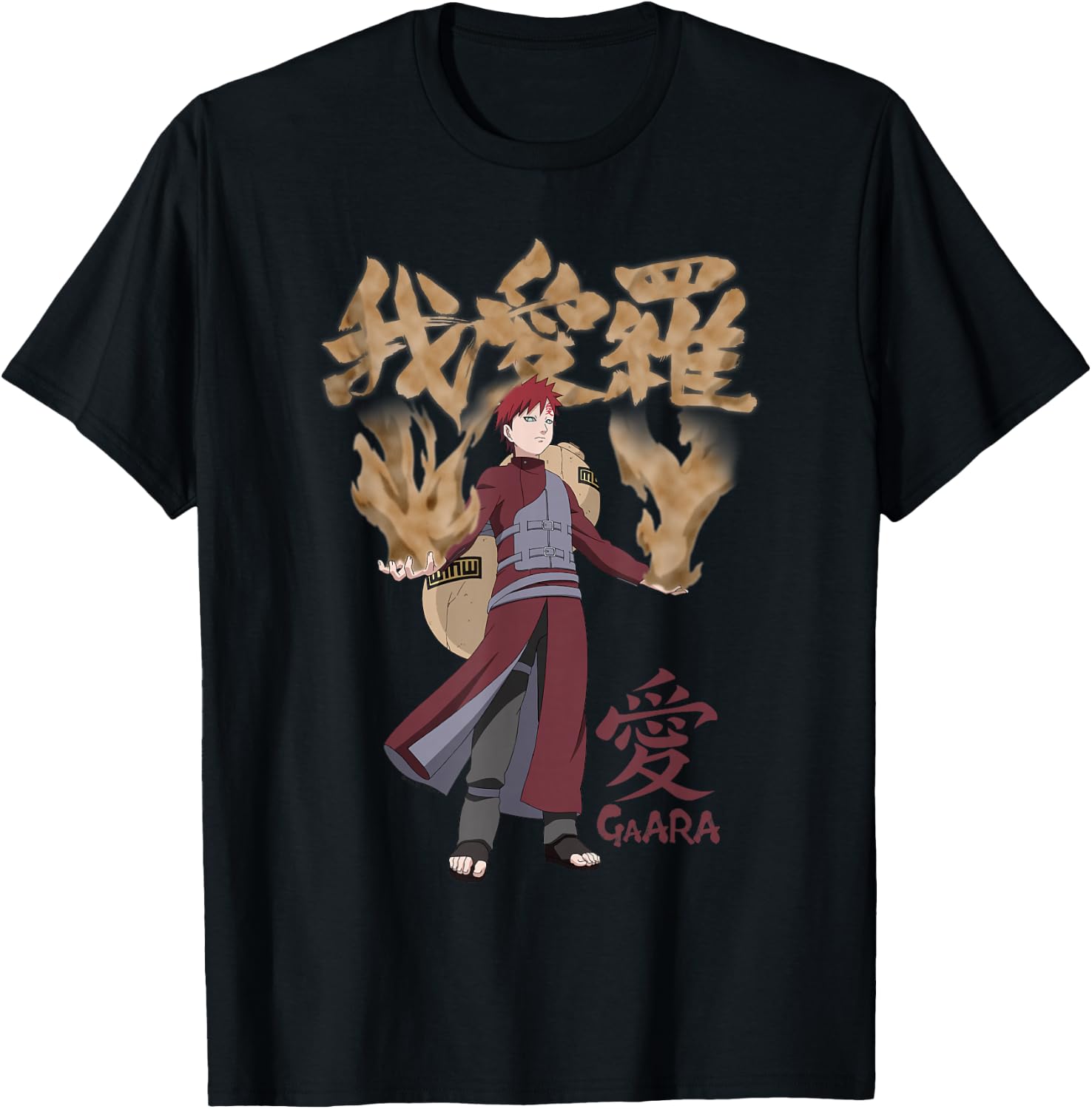 Naruto Shippuden Gaara with Sand and Kanji Anime T-Shirt - T-Shirt | Black
