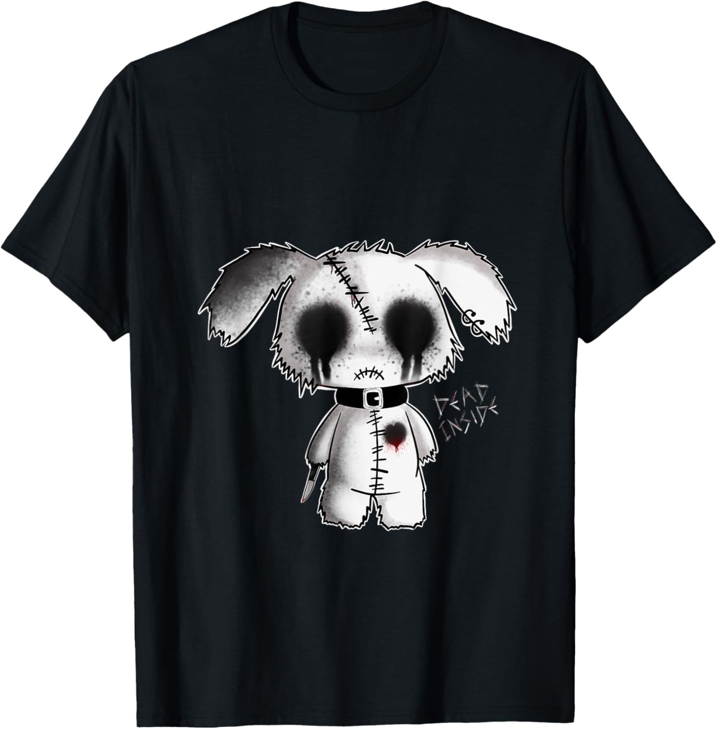 Bunny Goth Holding Knife Kawaii Creepy Bunny Halloween Fun T-Shirt - T-Shirt | Black