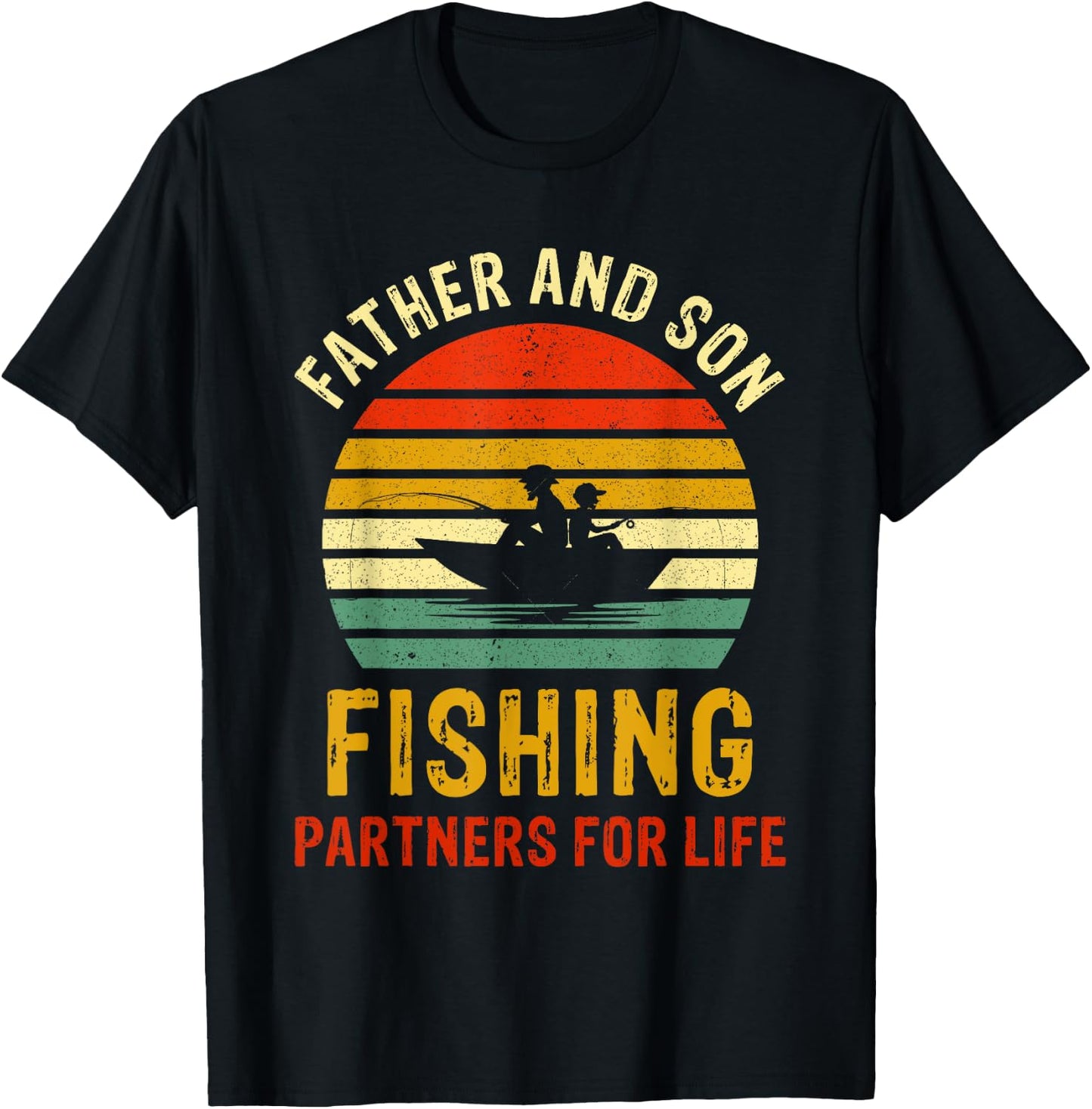 Vintage Dad And Son Fishing Partners For Life Fathers Day T-Shirt - T-Shirt | Black