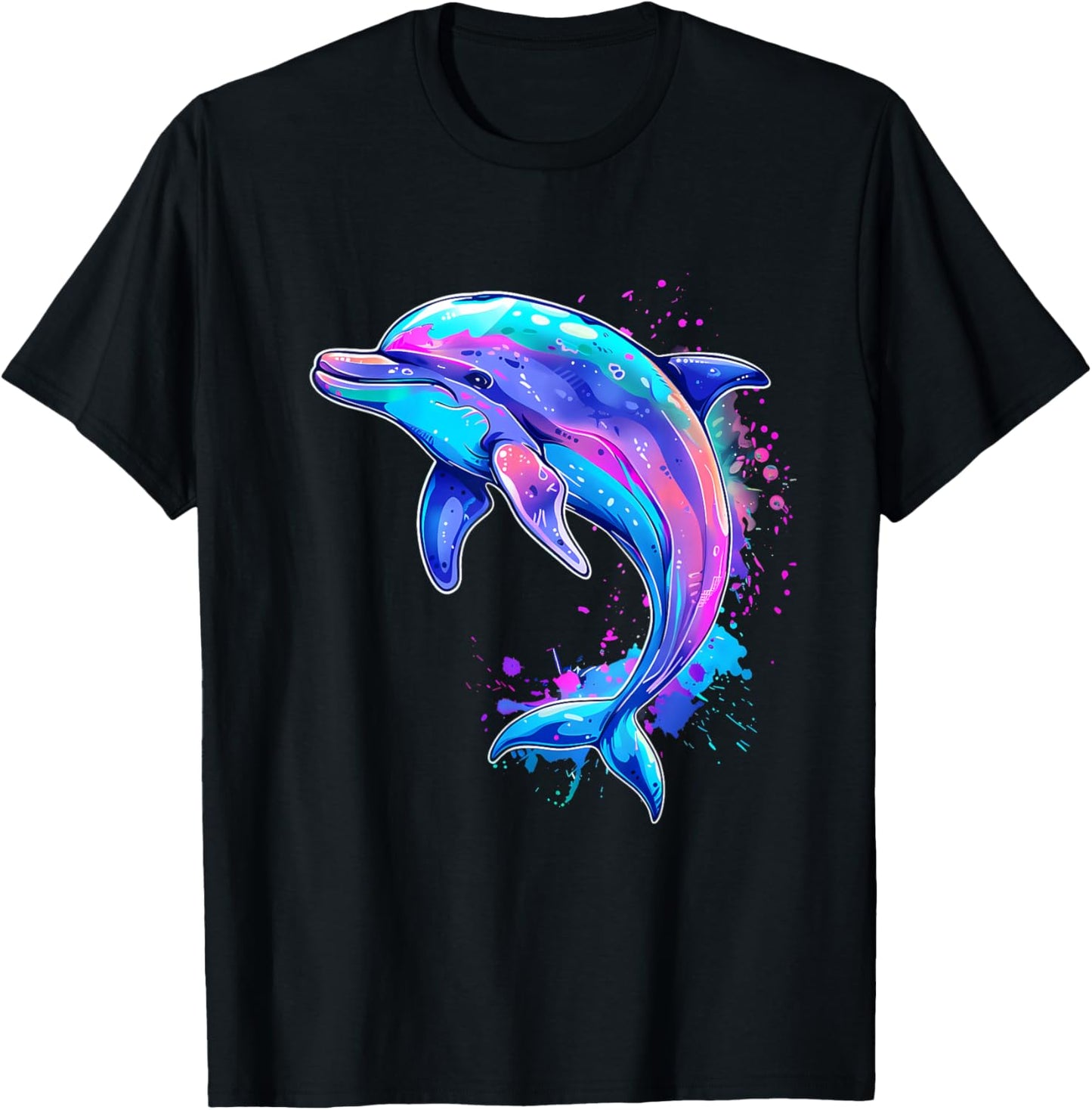 Dolphin Ocean Sea Dolphin Watercolor Sea Ocean Animal T-Shirt - T-Shirt | Black