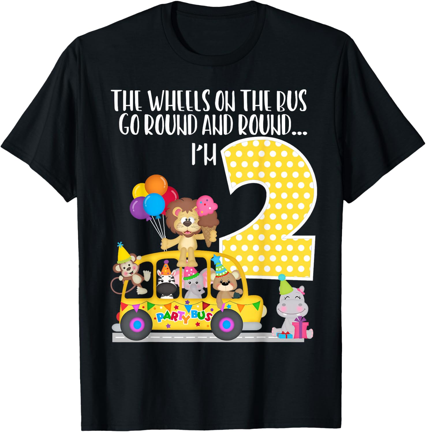 The Wheels On The Bus 2nd Birthday 2 Yrs Old Family Matching T-Shirt - T-Shirt | Black