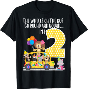 The Wheels On The Bus 2nd Birthday 2 Yrs Old Family Matching T-Shirt - T-Shirt | Black