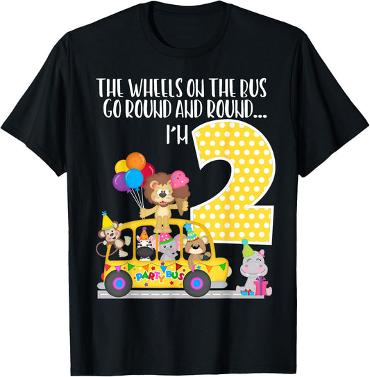 The Wheels On The Bus 2nd Birthday 2 Yrs Old Family Matching T-Shirt - T-Shirt | Black
